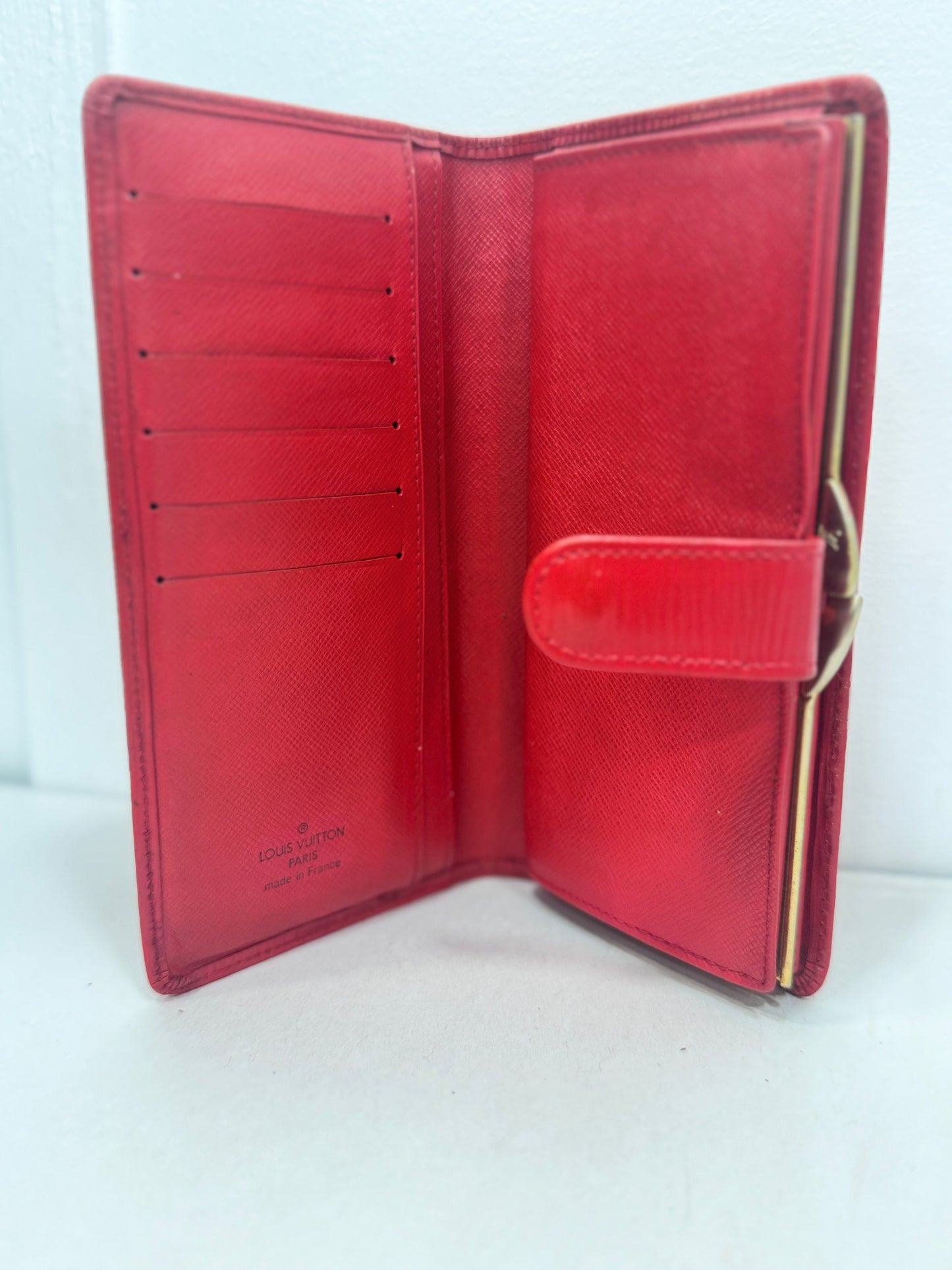 Louis Vuitton Red Epi French Purse Kiss Lock RARE Long Wallet – With COA