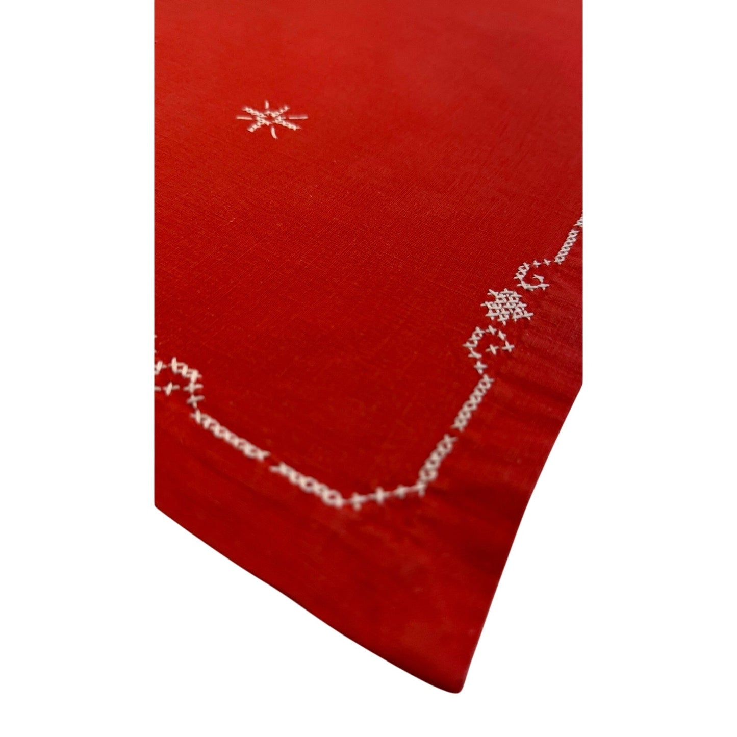 Vintage Red Christmas Tablecloth Scandinavian Folk Embroidery 37x35