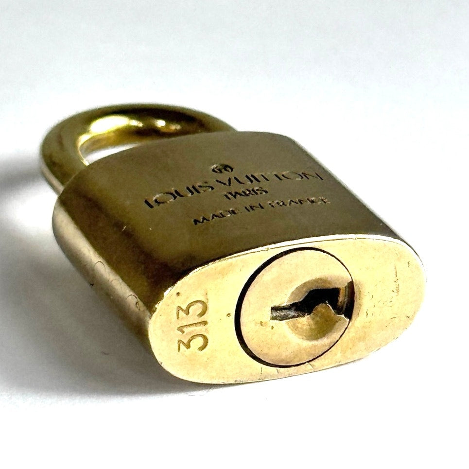 Louis Vuitton Gold Padlock & Key Set LV Brass Lock 313