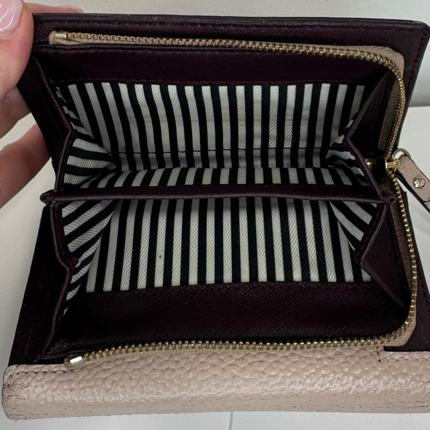 Kate Spade Trifold Compact Leather Wallet – Pink Beige
