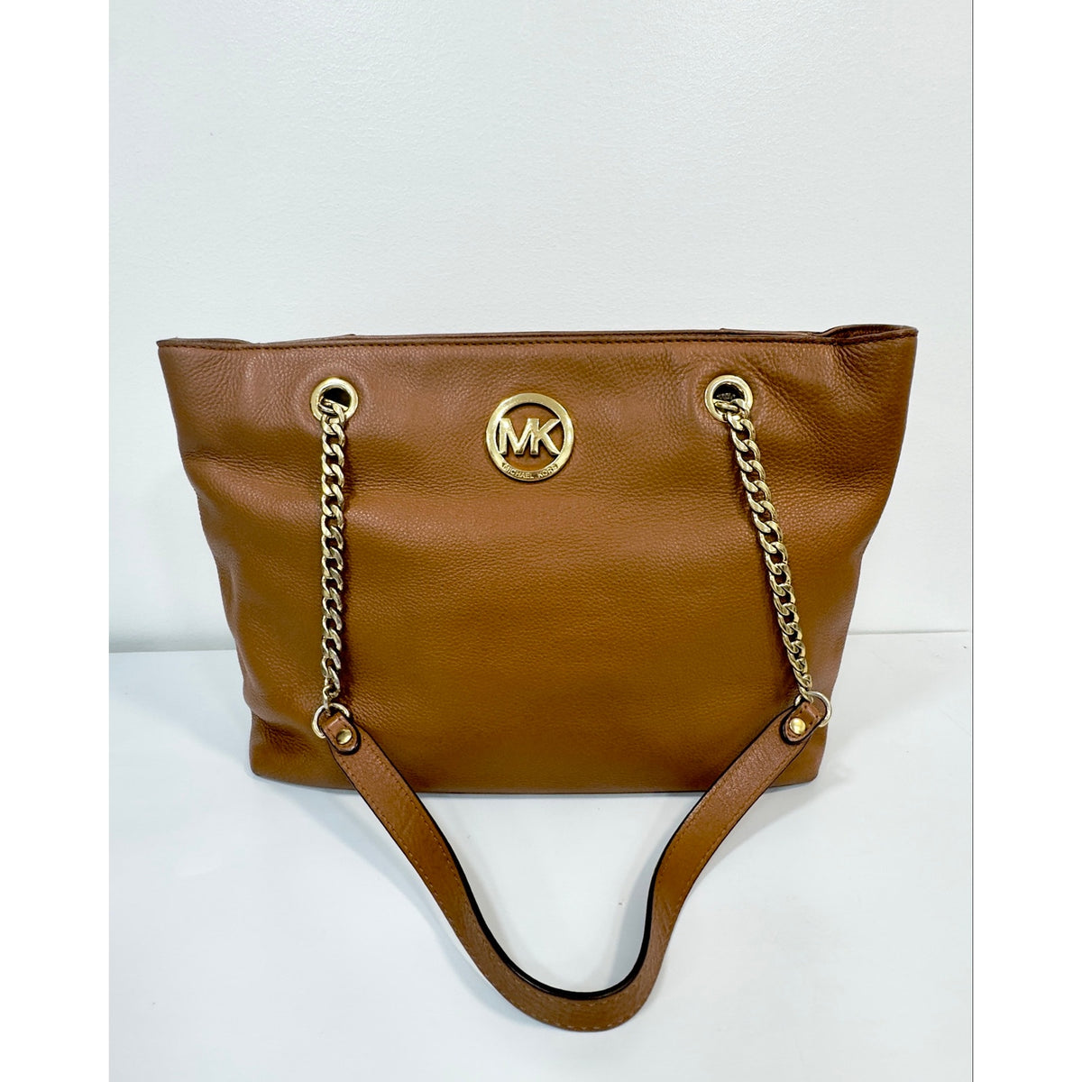 Michael Kors Fulton Large Chain Shoulder Tote Bag Luggage Brown