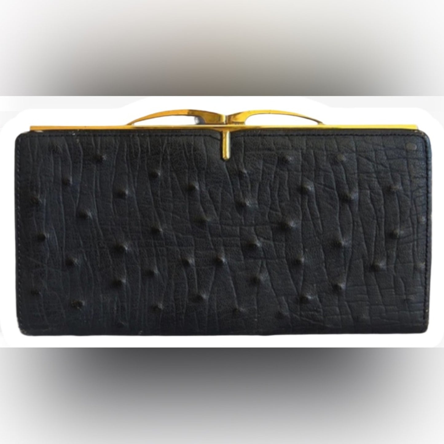 Vintage 1967 Rico Black Leather Clutch Wallet Original Brand Inserts Kiss Lock