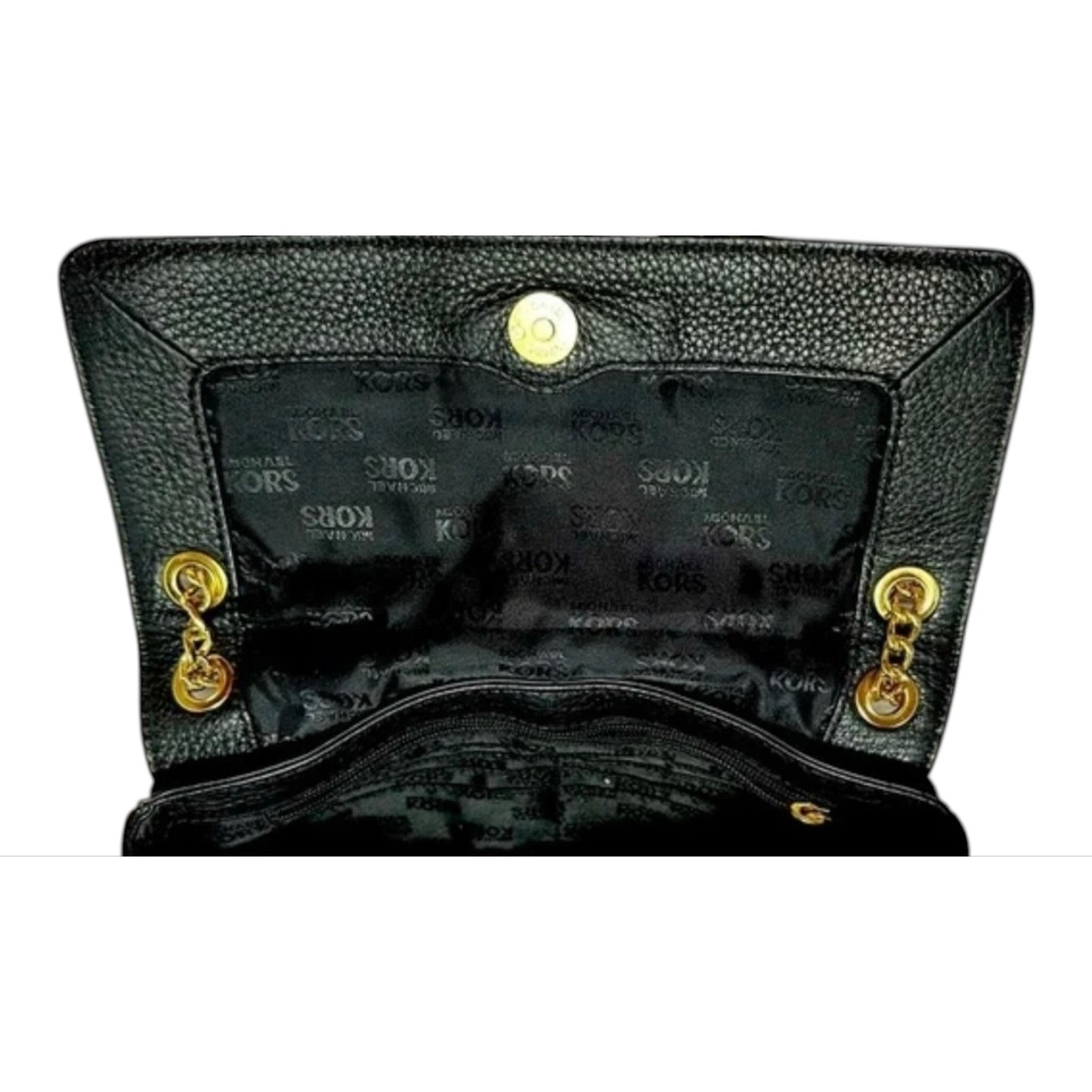 Michael Kors Fulton Flap Black Leather Shoulder Bag Gold Chain Strap