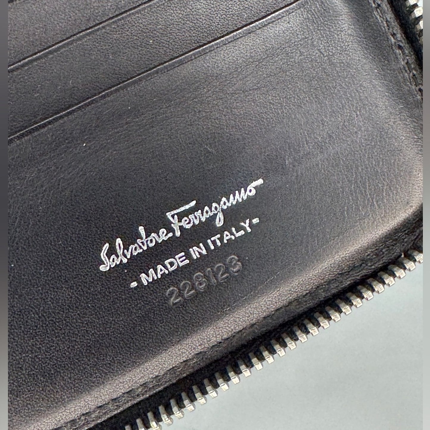 Salvatore Ferragamo Black Rare Canvas Leather Compact Zip Around Vintage