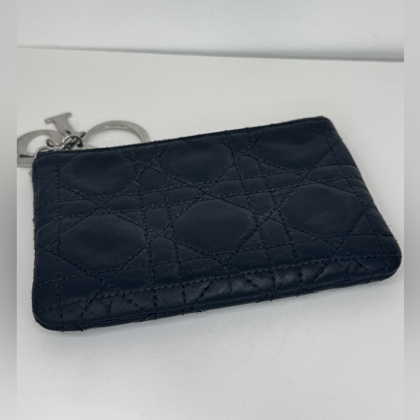 Christian Dior Cannage Leather zip coin wallet DIOR charms