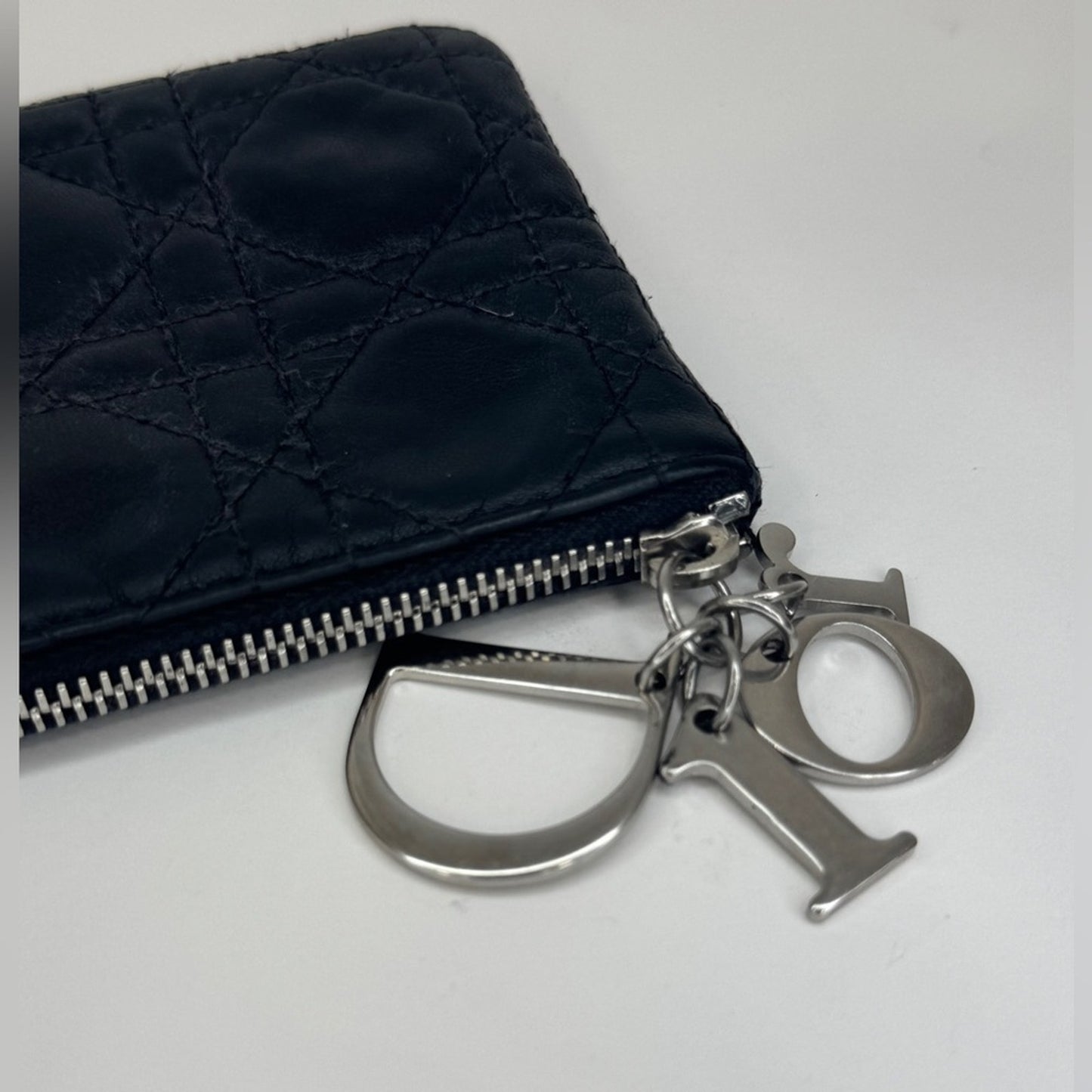 Christian Dior Cannage Leather zip coin wallet DIOR charms