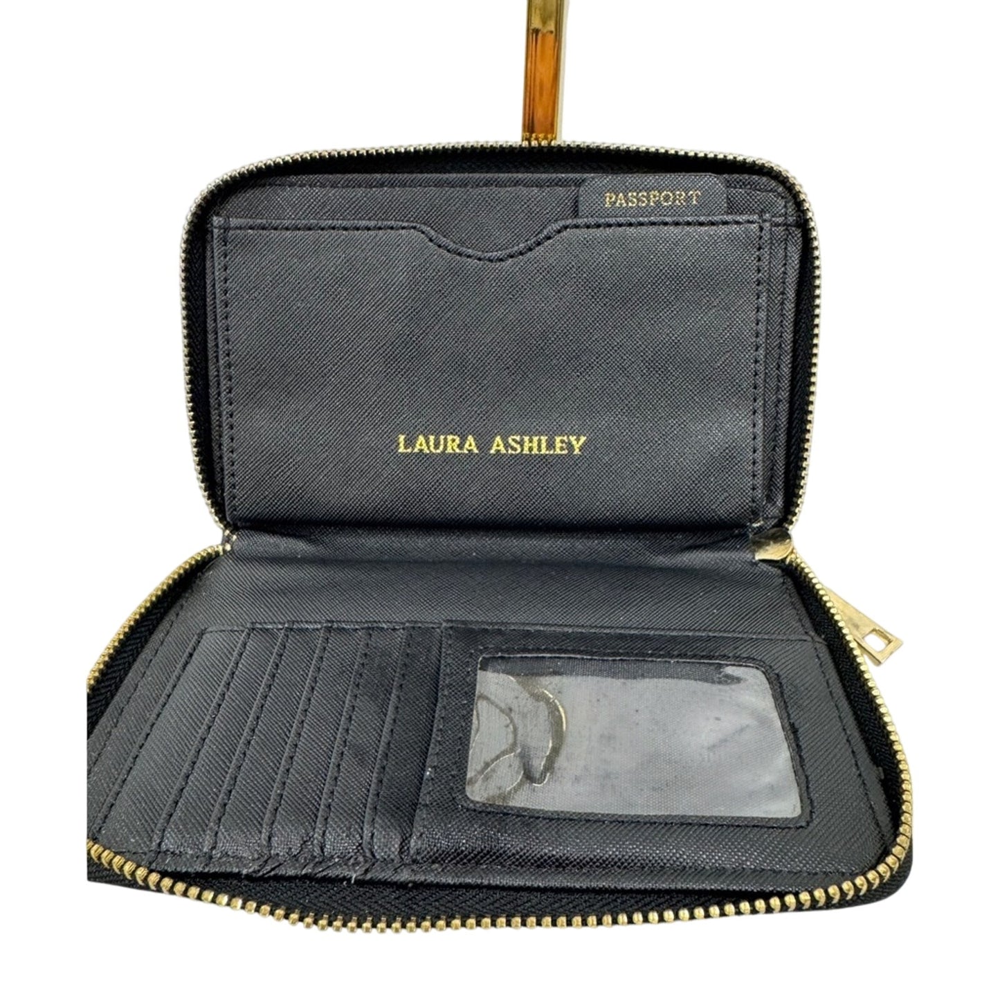 Laura Ashley Enroute Black Passport Wallet with Keychain Wristlet