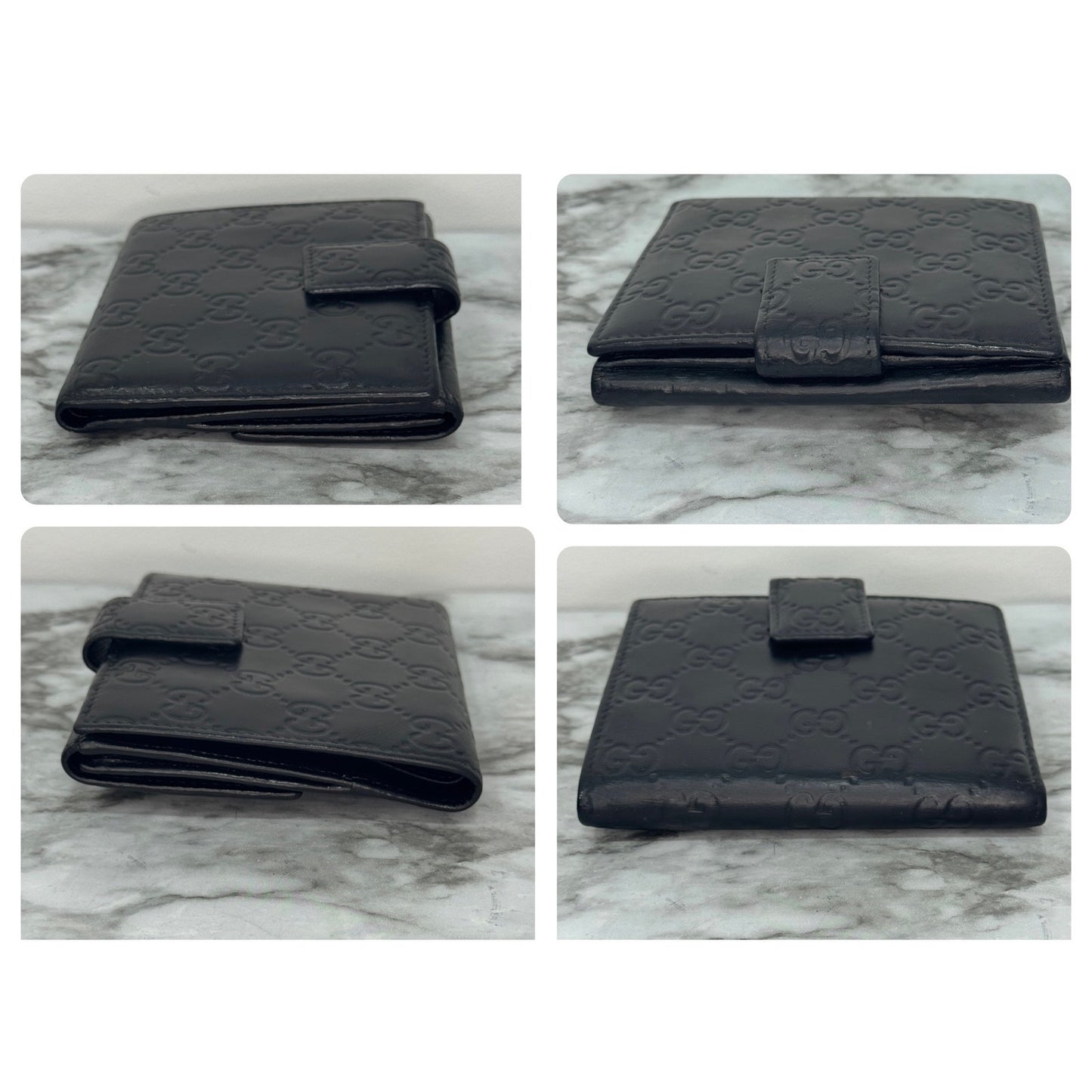 Gucci Guccissima GG Heart Black Leather Bifold Wallet