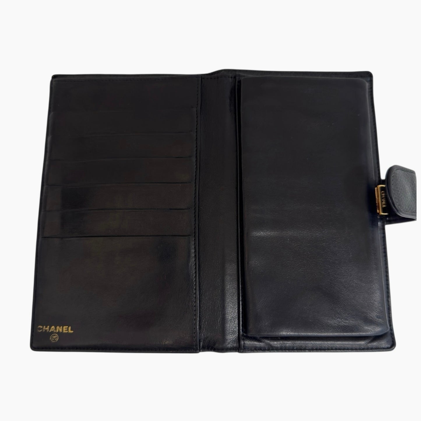 CHANEL Black Cavier CC Leather Long Wallet