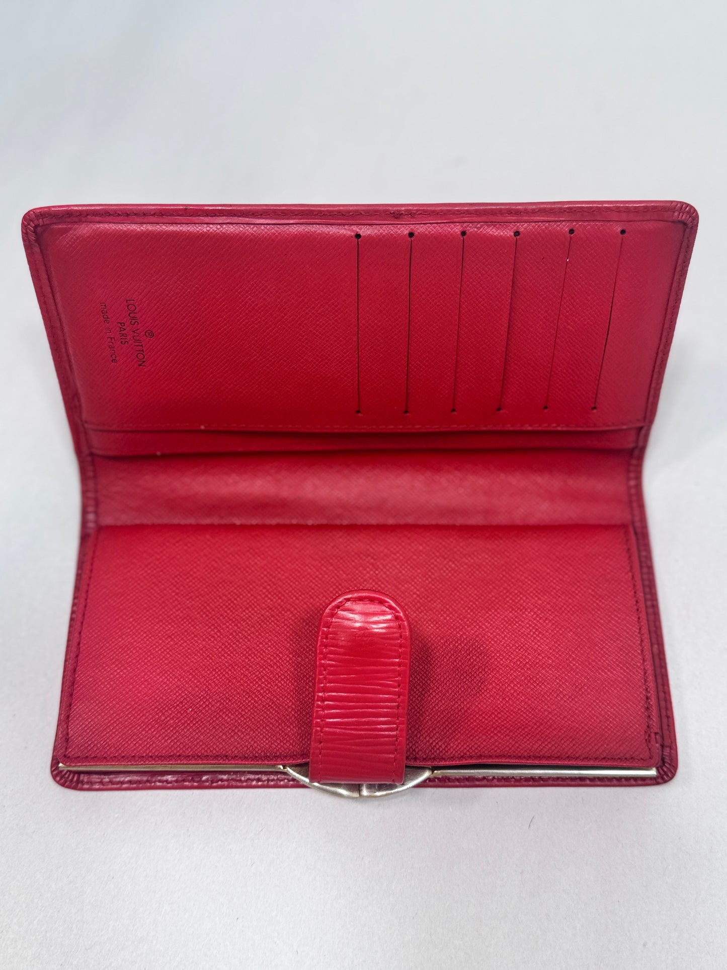 Louis Vuitton Red Epi French Purse Kiss Lock RARE Long Wallet – With COA