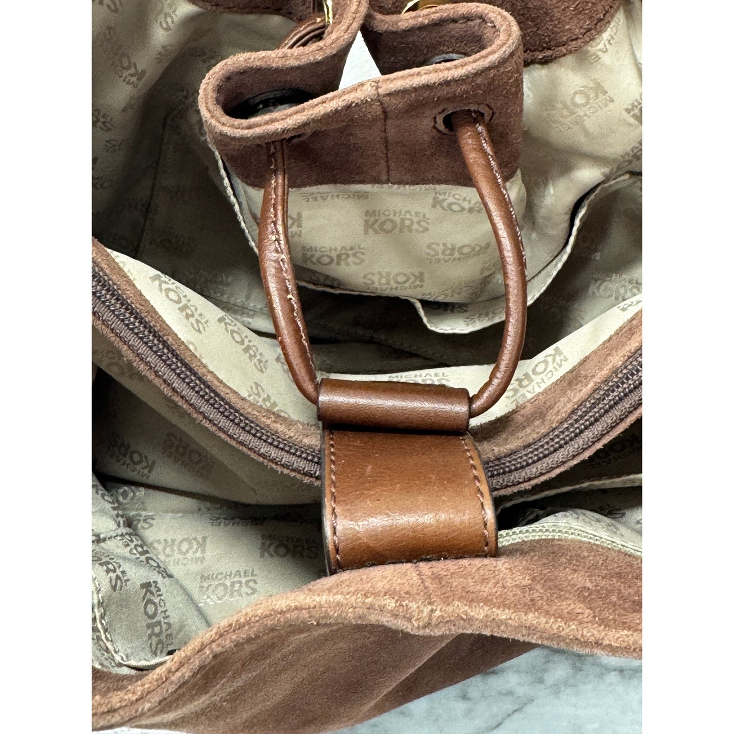 Michael Kors Brown Suede Leather Hobo Shoulder Bag | Gold Hardware, Pockets
