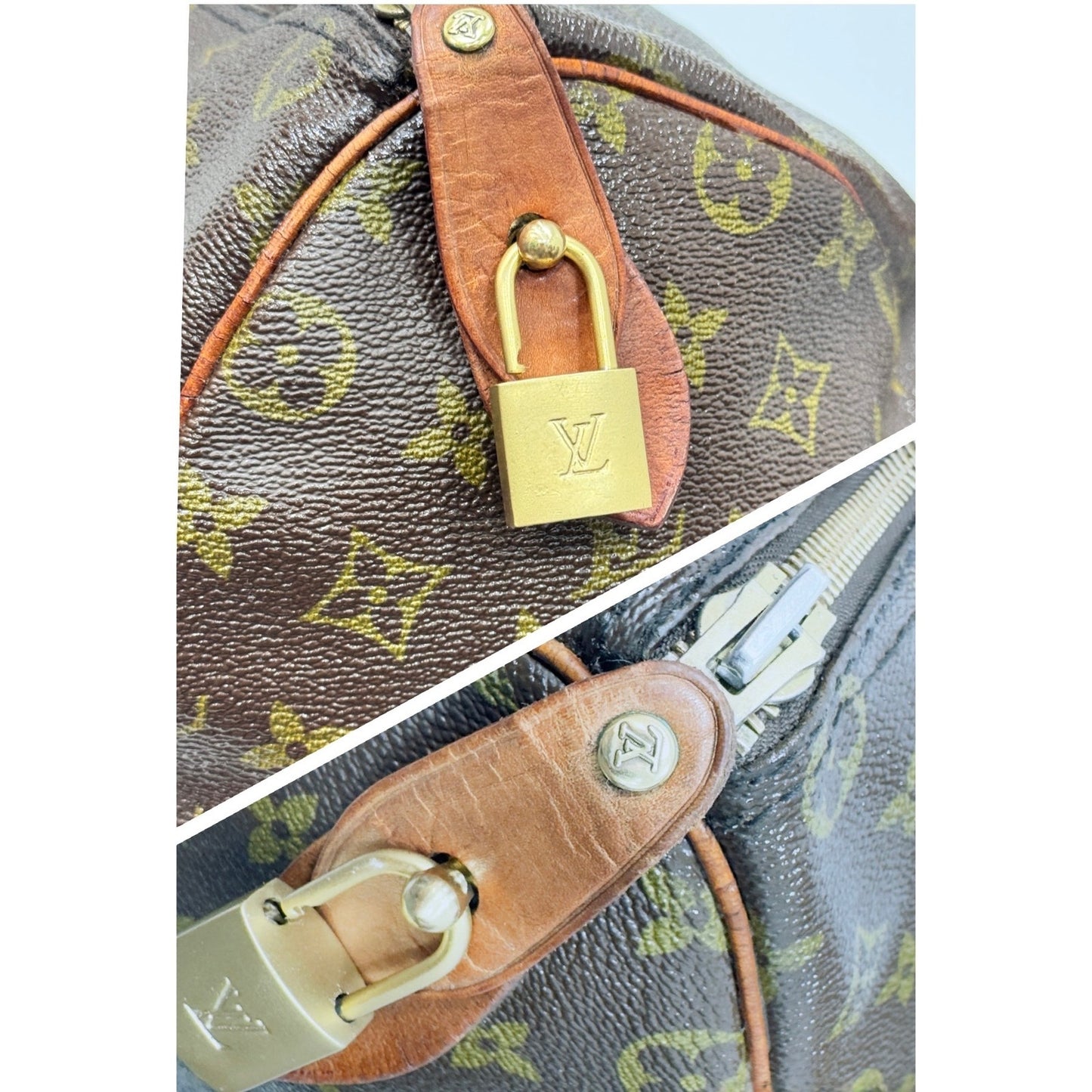 Louis Vuitton Keepall 50 Monogram Vintage Single Zip Lock & Key & Luggage Tag