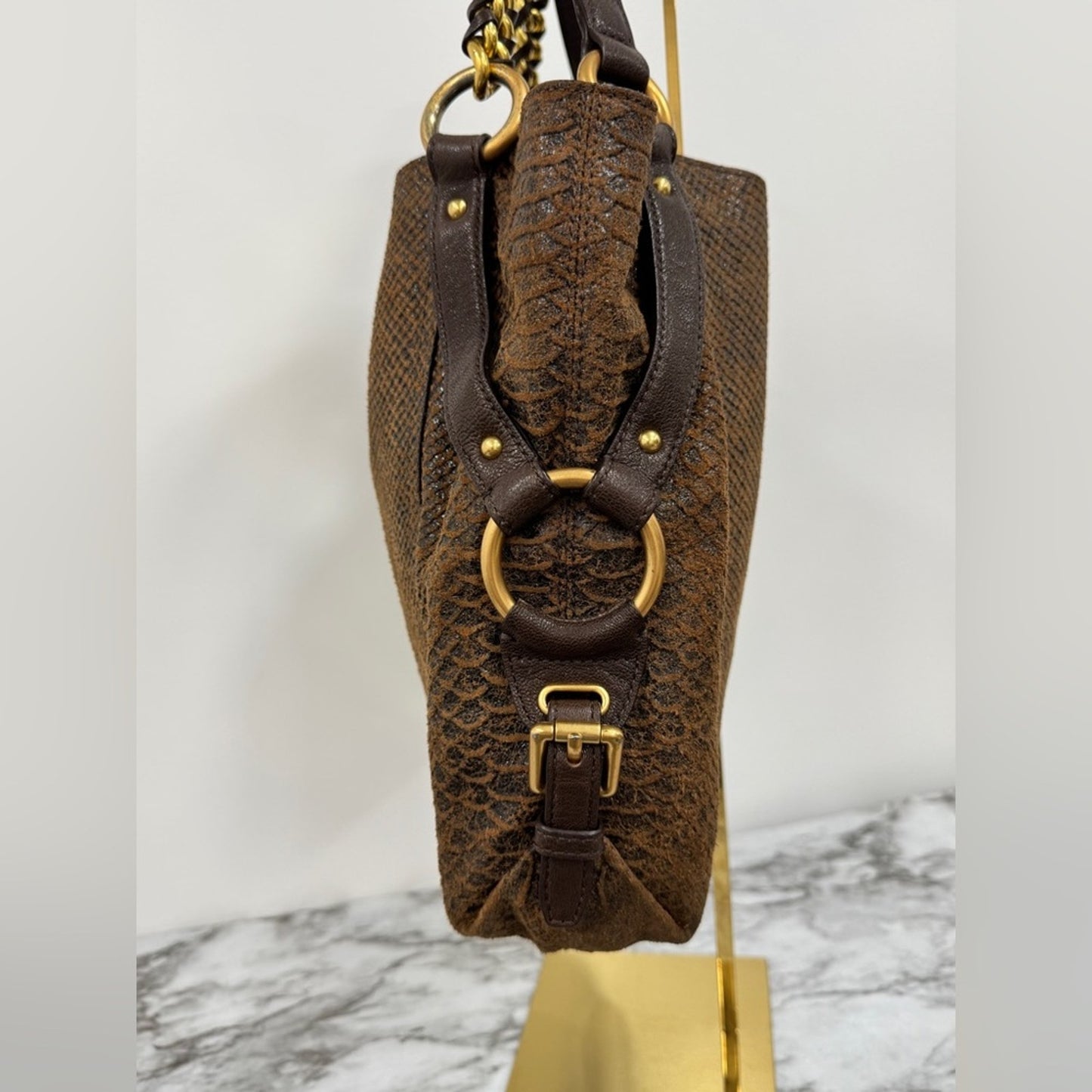 Michael Kors Tristan Large Satchel – Python Embossed Mocha Leather – MSRP $528