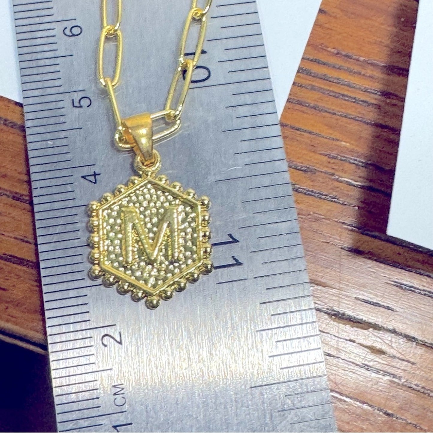 Gold Layered paperclip Necklace with double side Pendant