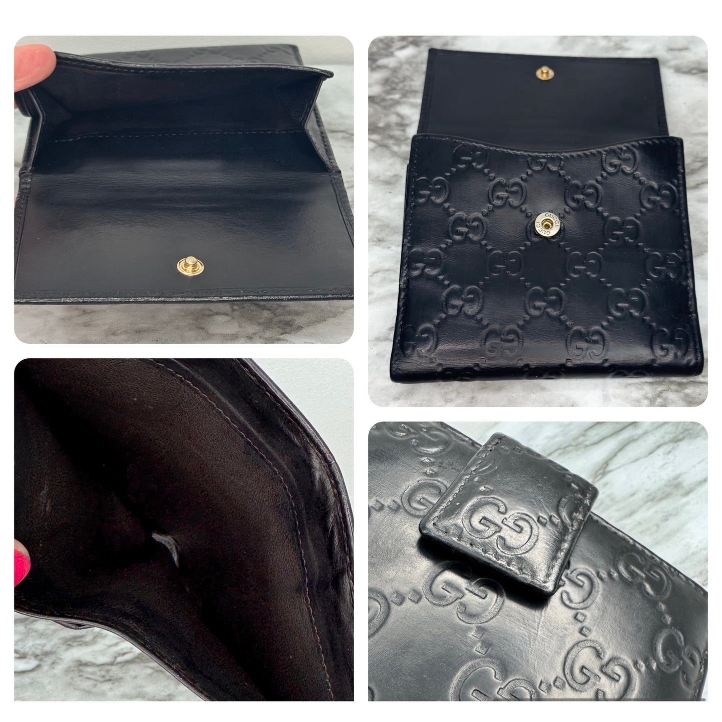 Gucci Guccissima GG Heart Black Leather Bifold Wallet