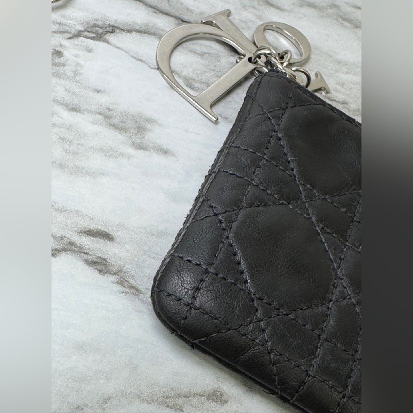 Christian Dior Cannage Leather zip coin wallet DIOR charms