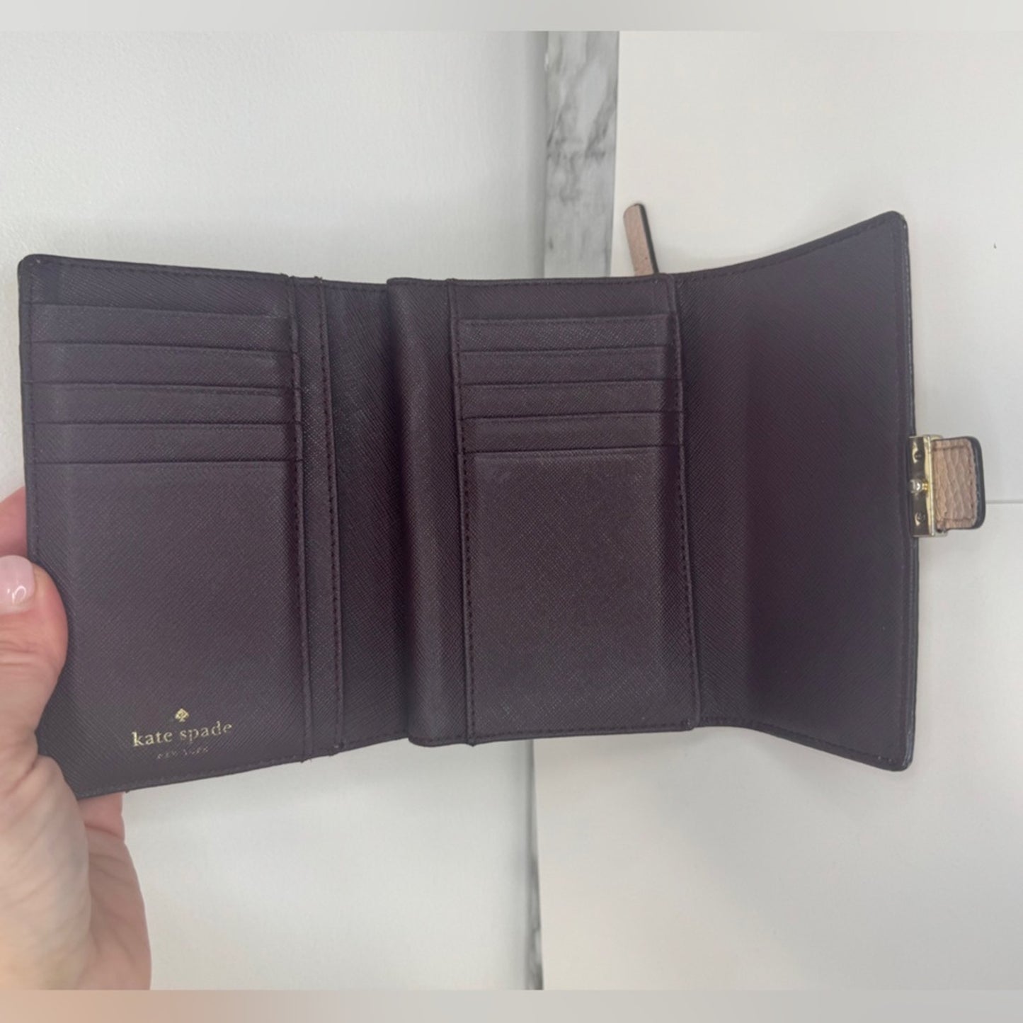 Kate Spade Trifold Compact Leather Wallet – Pink Beige