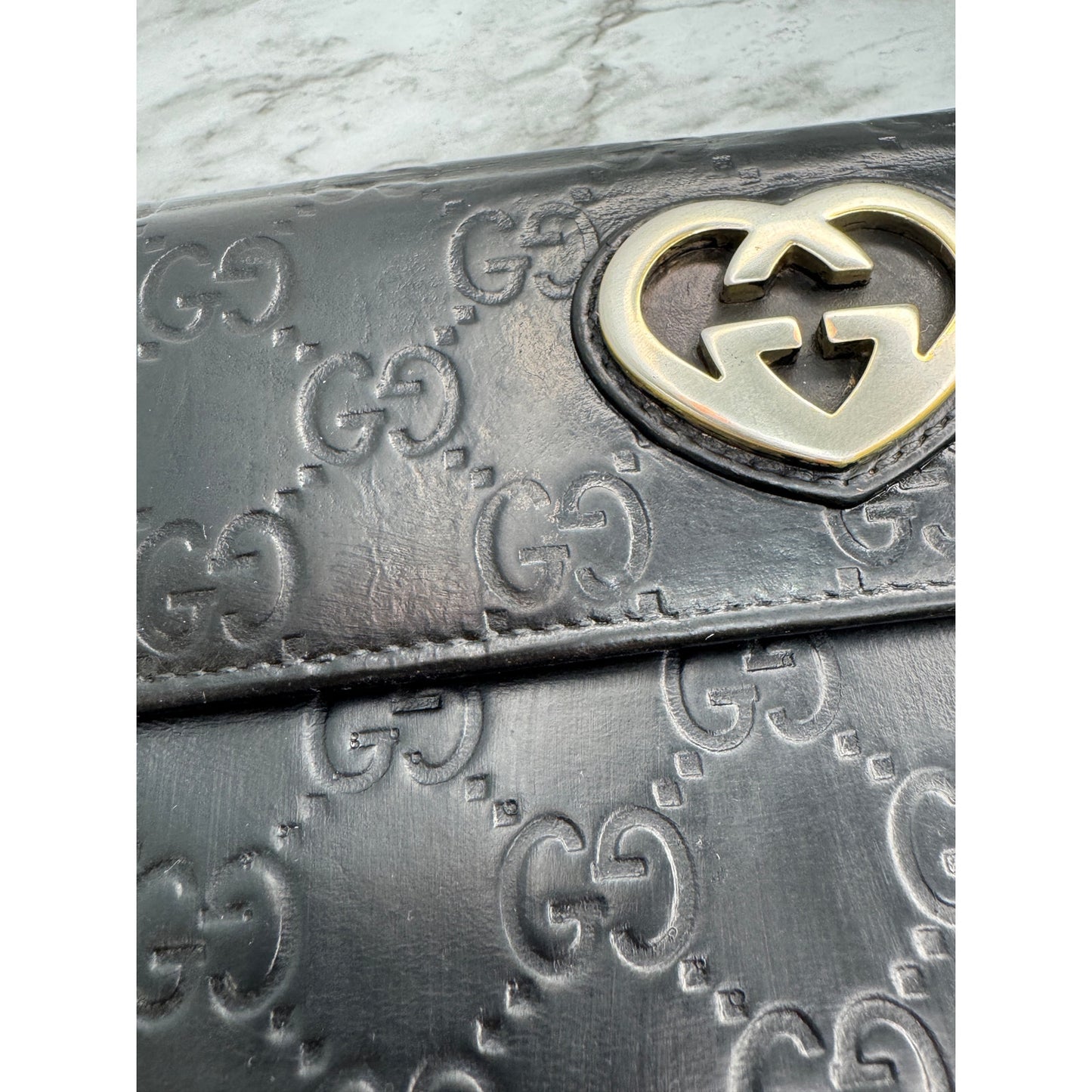 Gucci Guccissima GG Heart Black Leather Bifold Wallet