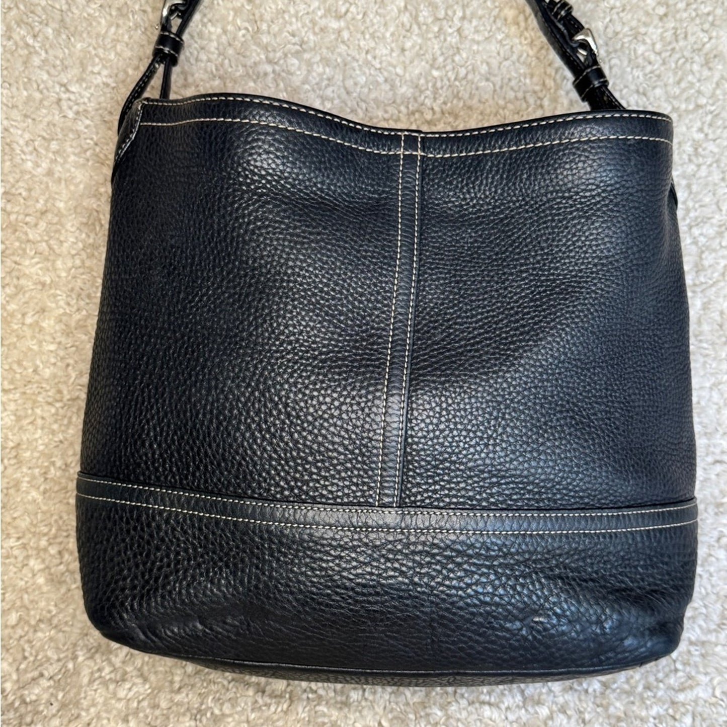 Coach 5715 Black Pebble Leather Slouchy Shoulder Bag Black Leather Shoulder Bag