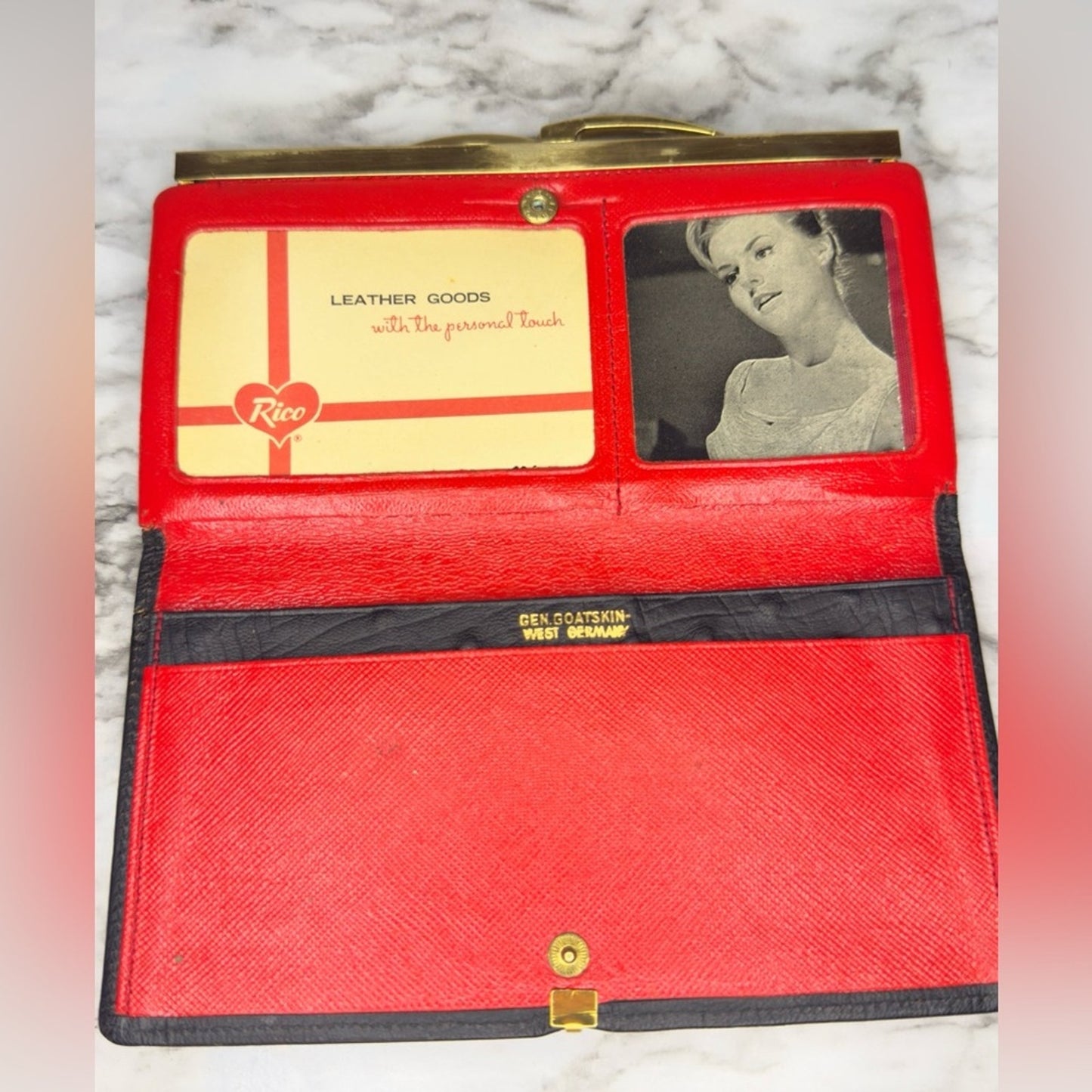 Vintage 1967 Rico Black Leather Clutch Wallet Original Brand Inserts Kiss Lock