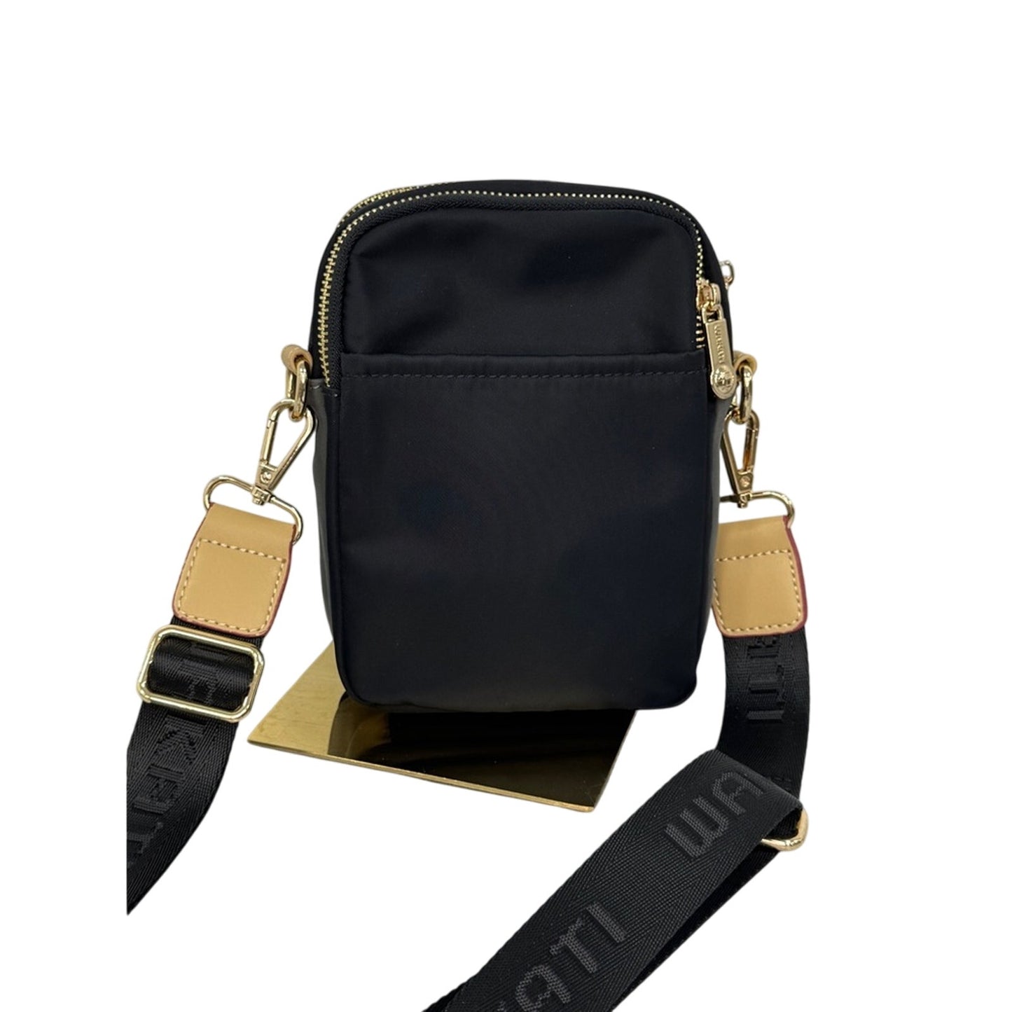 Wakati JingPin Black & Gray Nylon Crossbody Bag w/ Triple Compartments