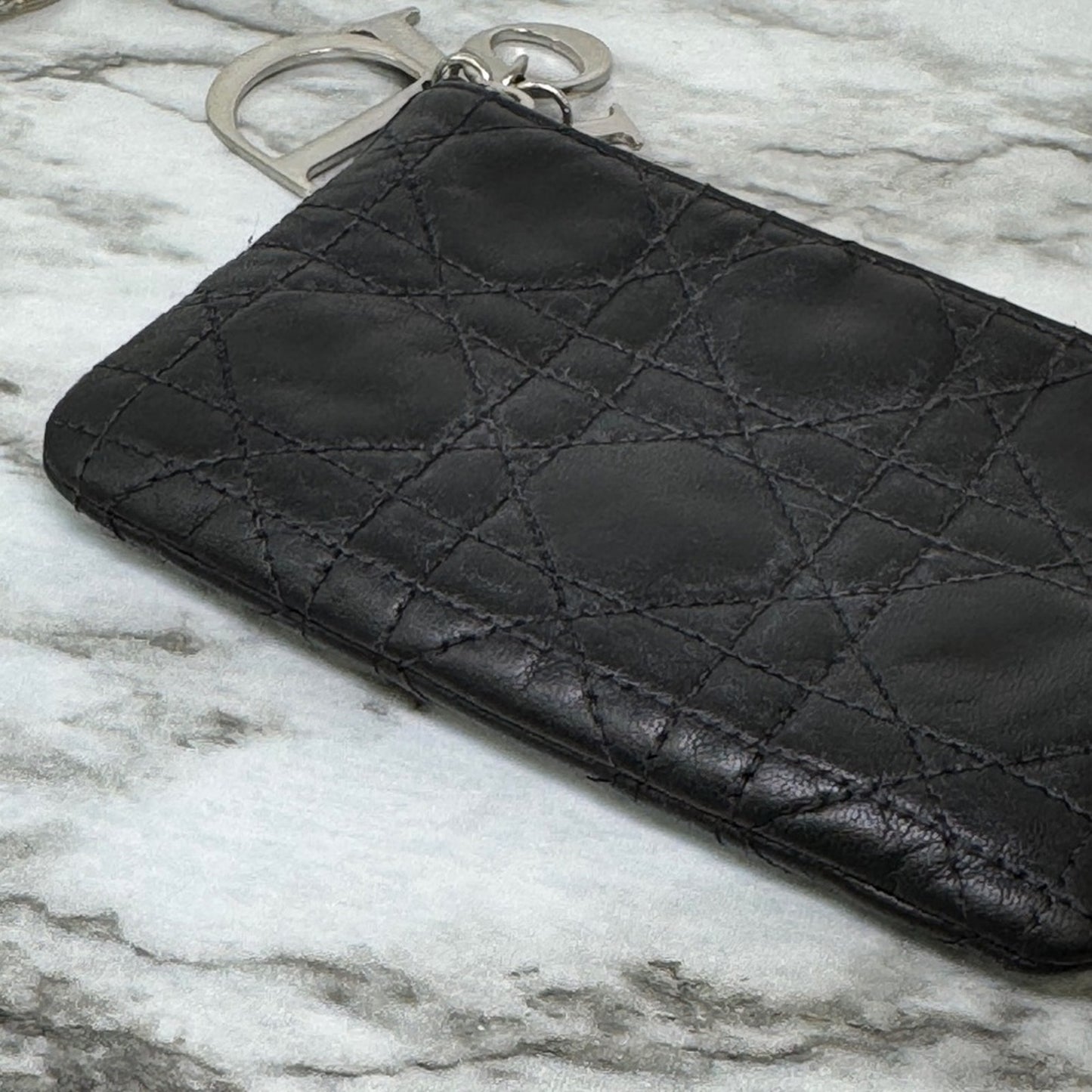 Christian Dior Cannage Leather zip coin wallet DIOR charms