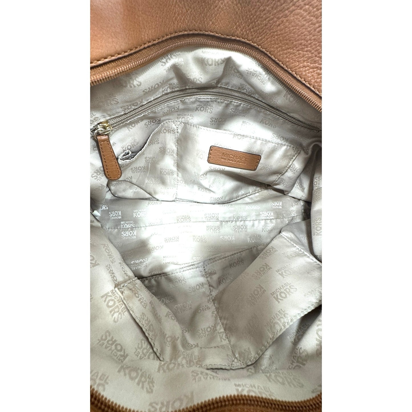Michael Kors Luggage Brown Pebbled Leather Chain Tote Bag