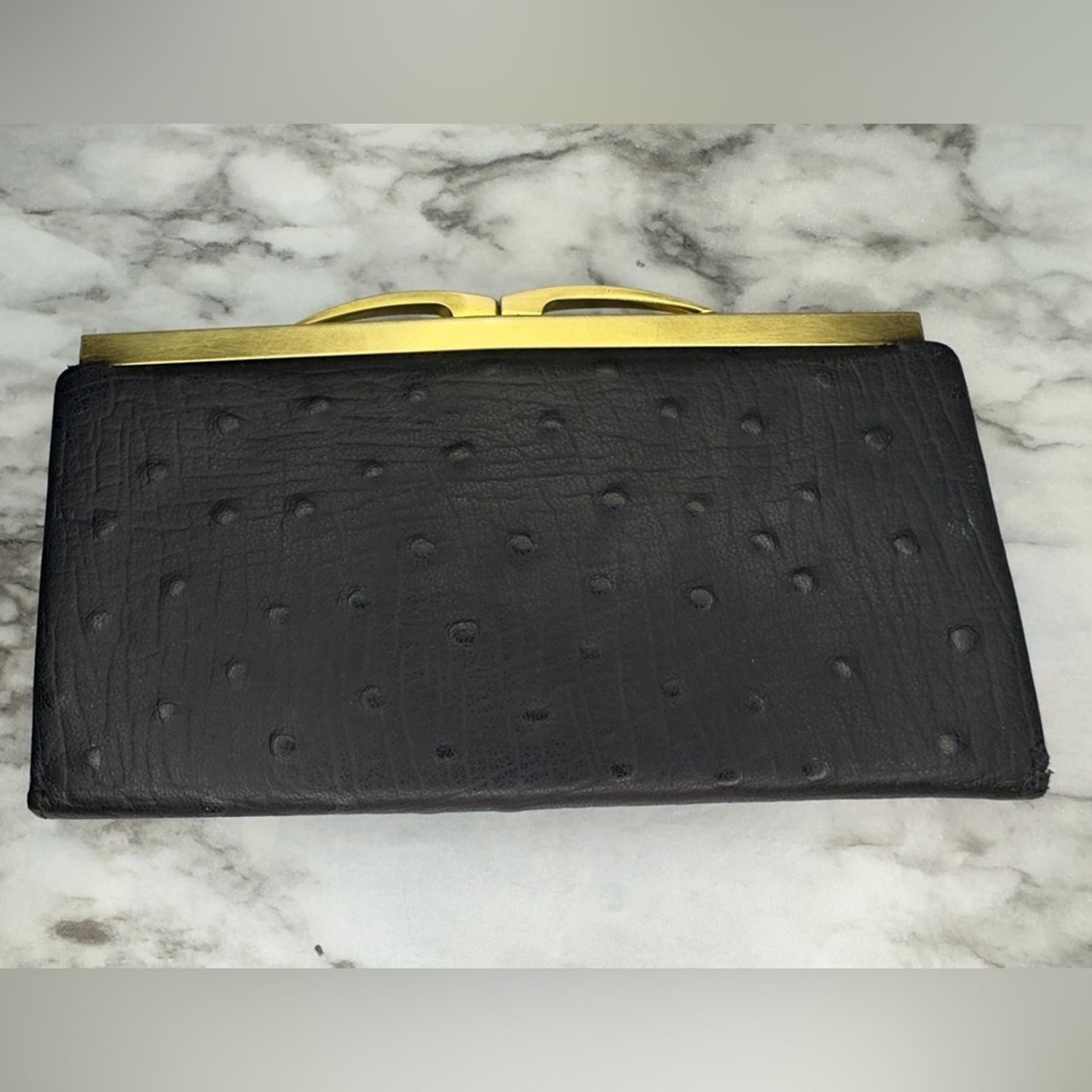 Vintage 1967 Rico Black Leather Clutch Wallet Original Brand Inserts Kiss Lock