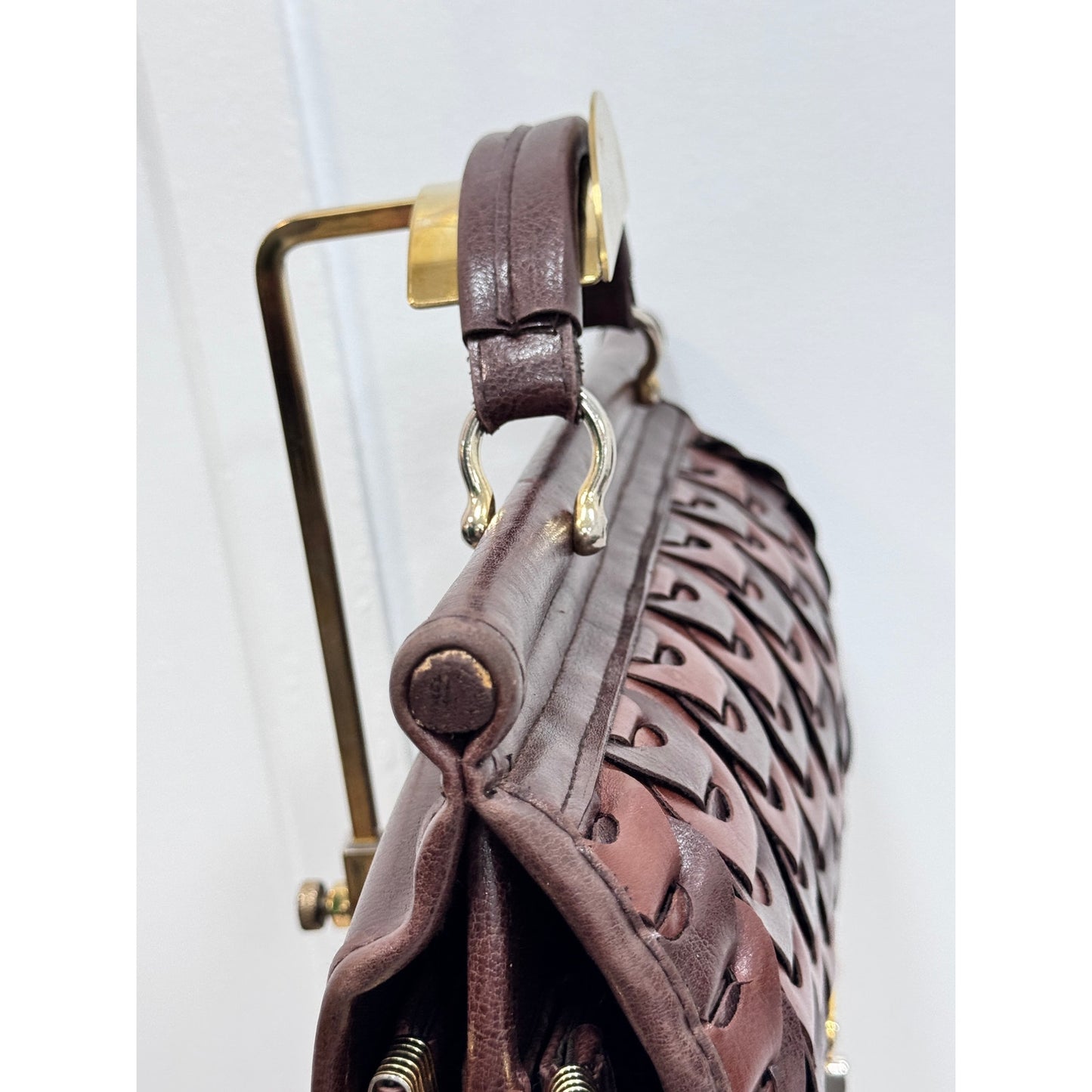 Vintage Woven Turnlock Satchel Bag Crossbody