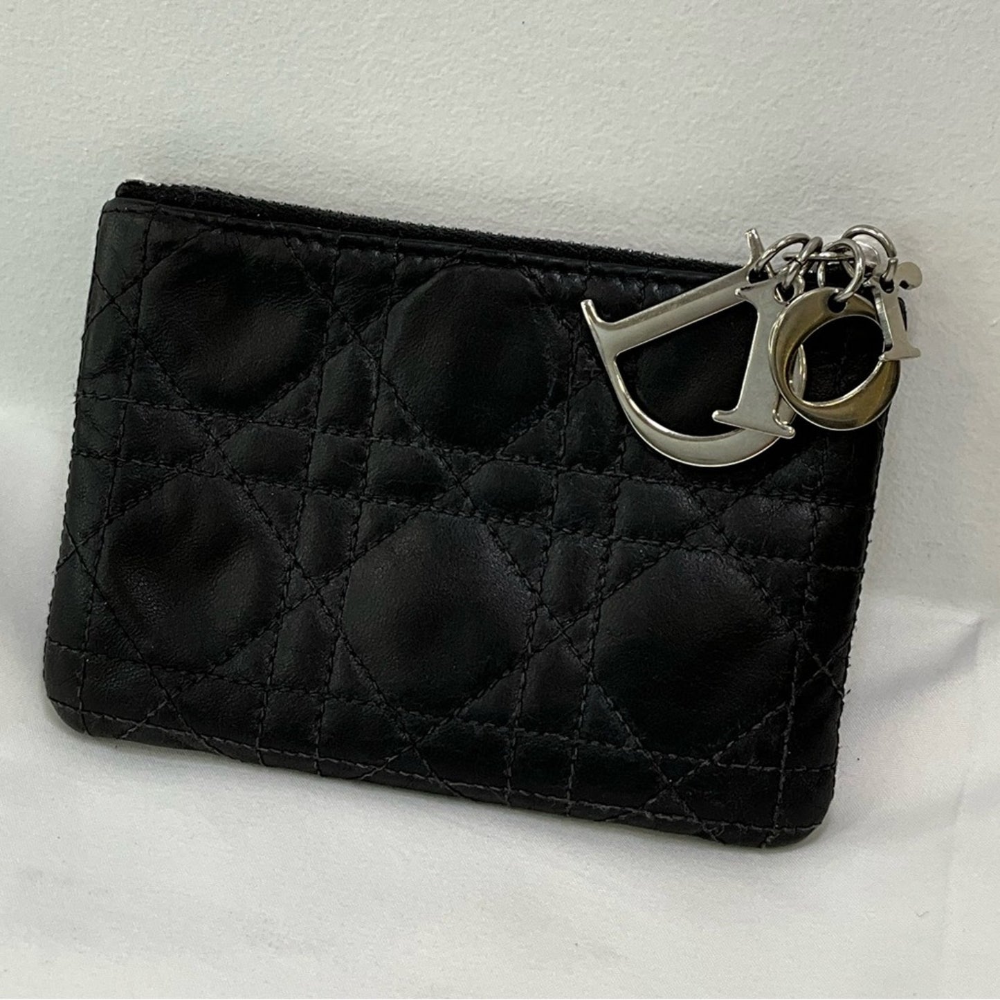Christian Dior Cannage Leather zip coin wallet DIOR charms