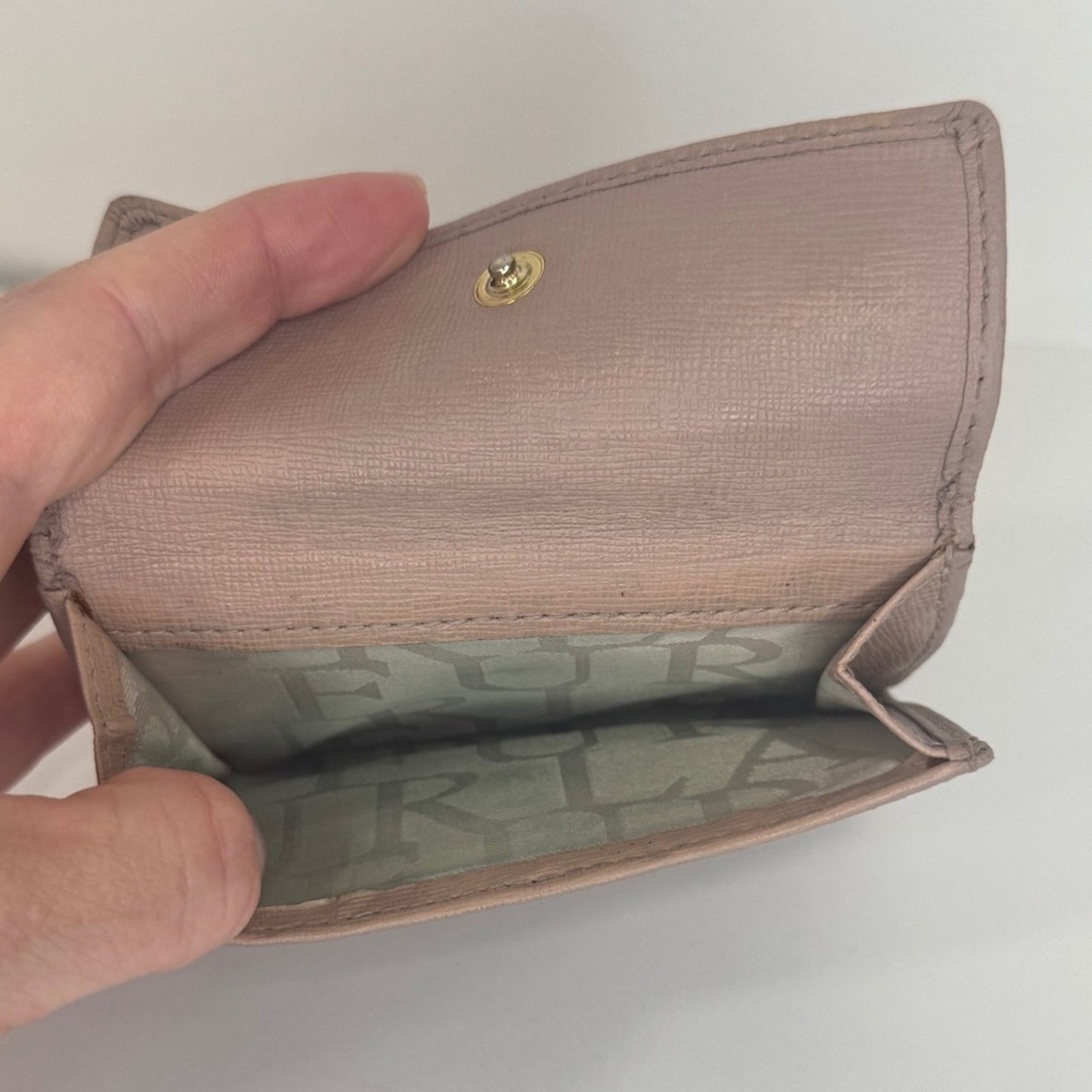 Furla Pink Leather Compact Wallet – Snap Closure, Coin Pocket, Trifold