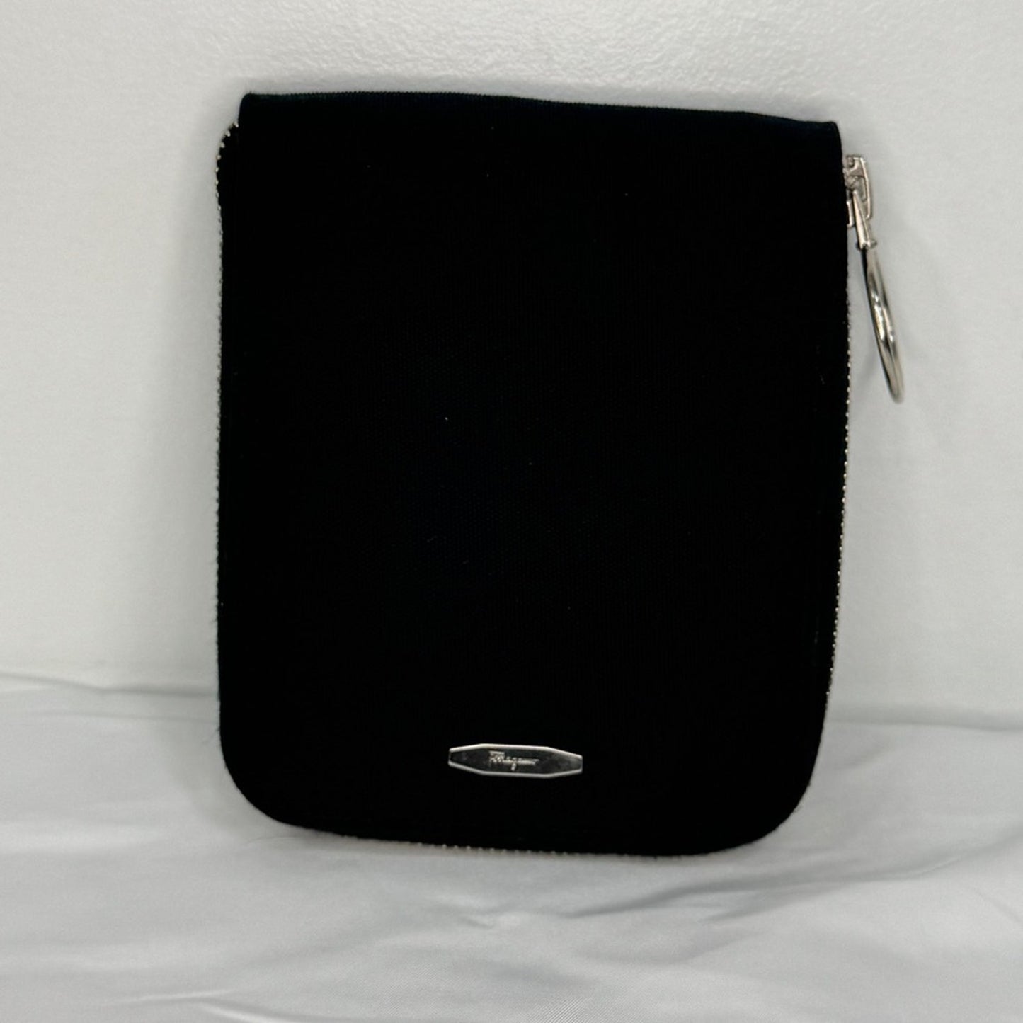 Salvatore Ferragamo Black Rare Canvas Leather Compact Zip Around Vintage