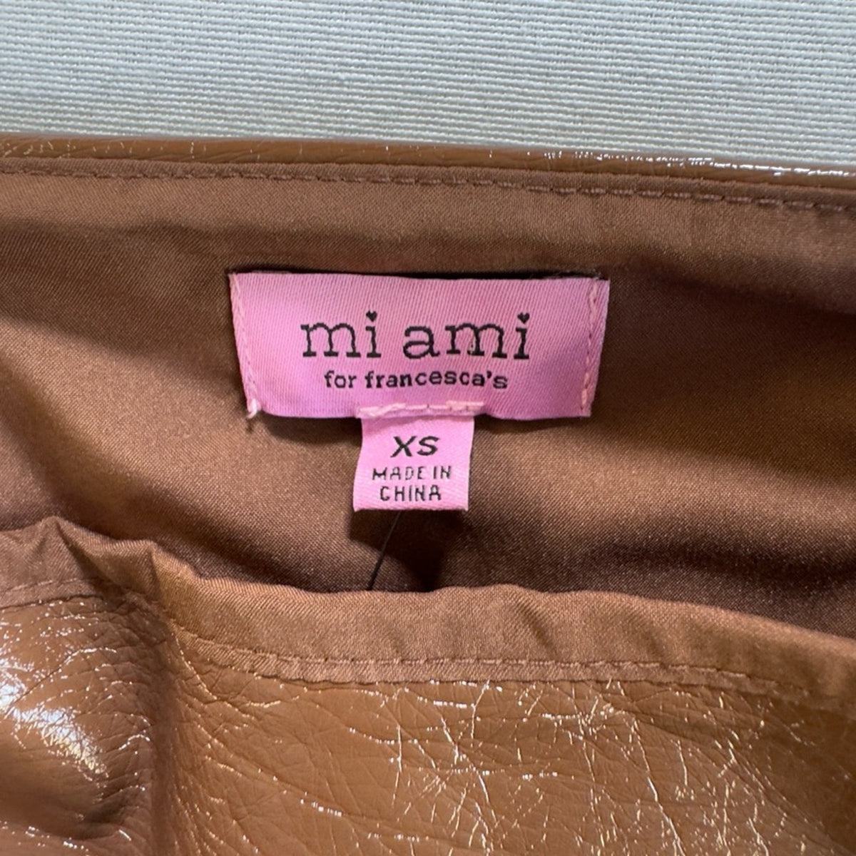 Faux Patent Leather Brown Mini Skirt XS NWT