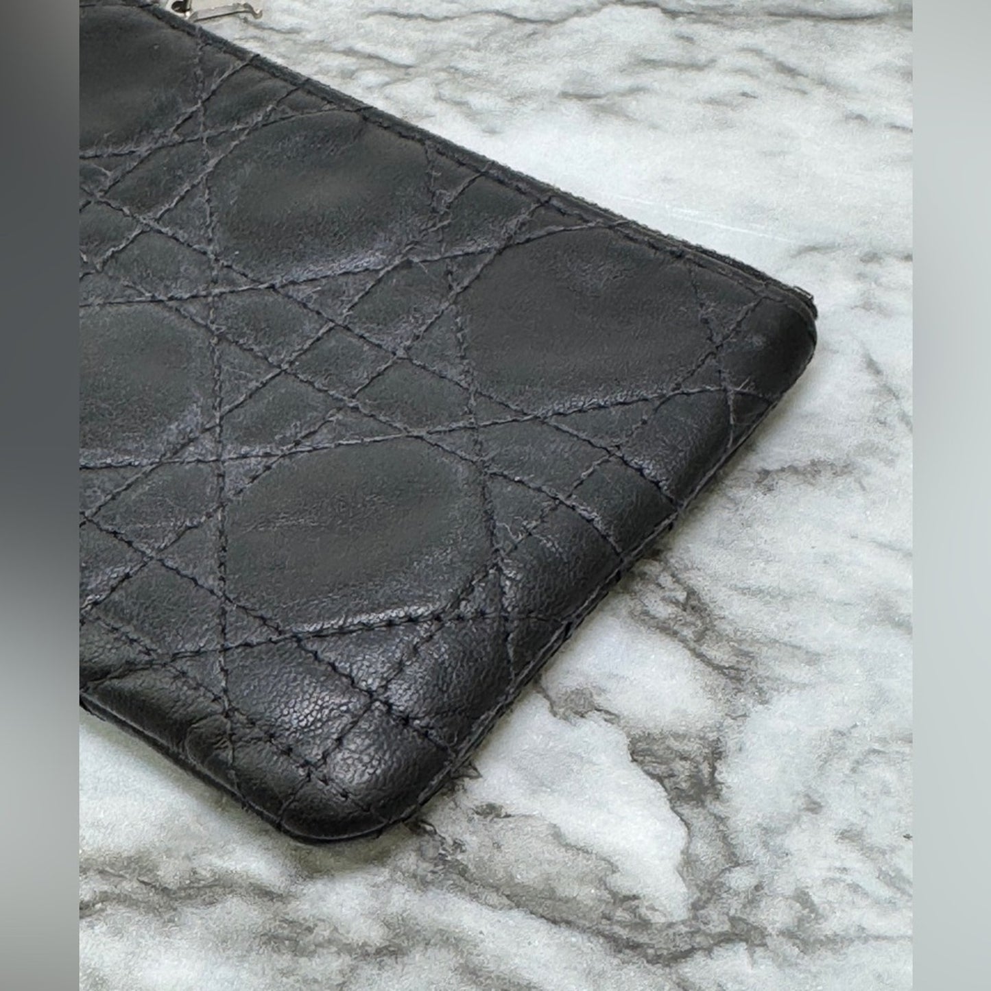 Christian Dior Cannage Leather zip coin wallet DIOR charms