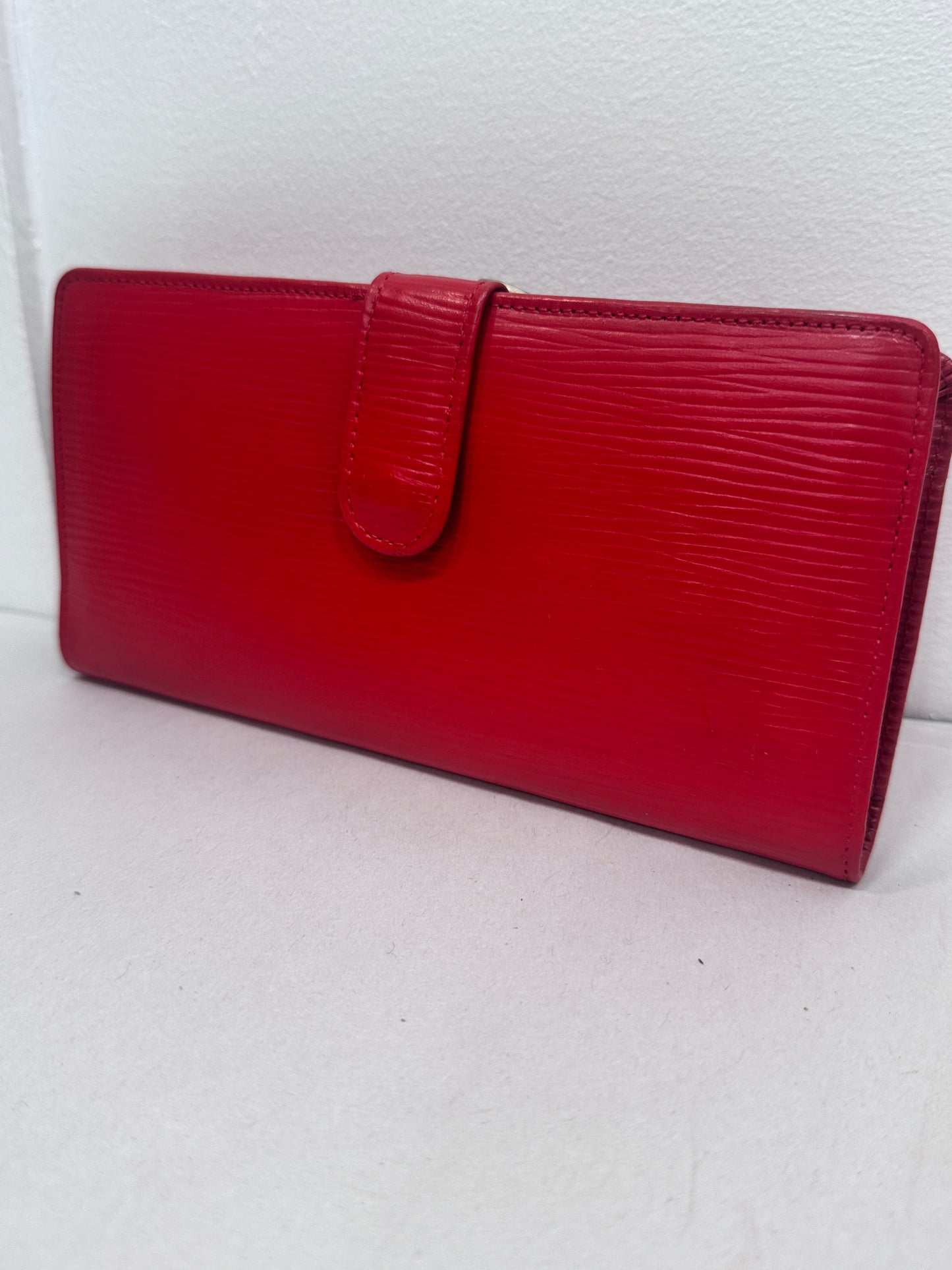 Louis Vuitton Red Epi French Purse Kiss Lock RARE Long Wallet – With COA