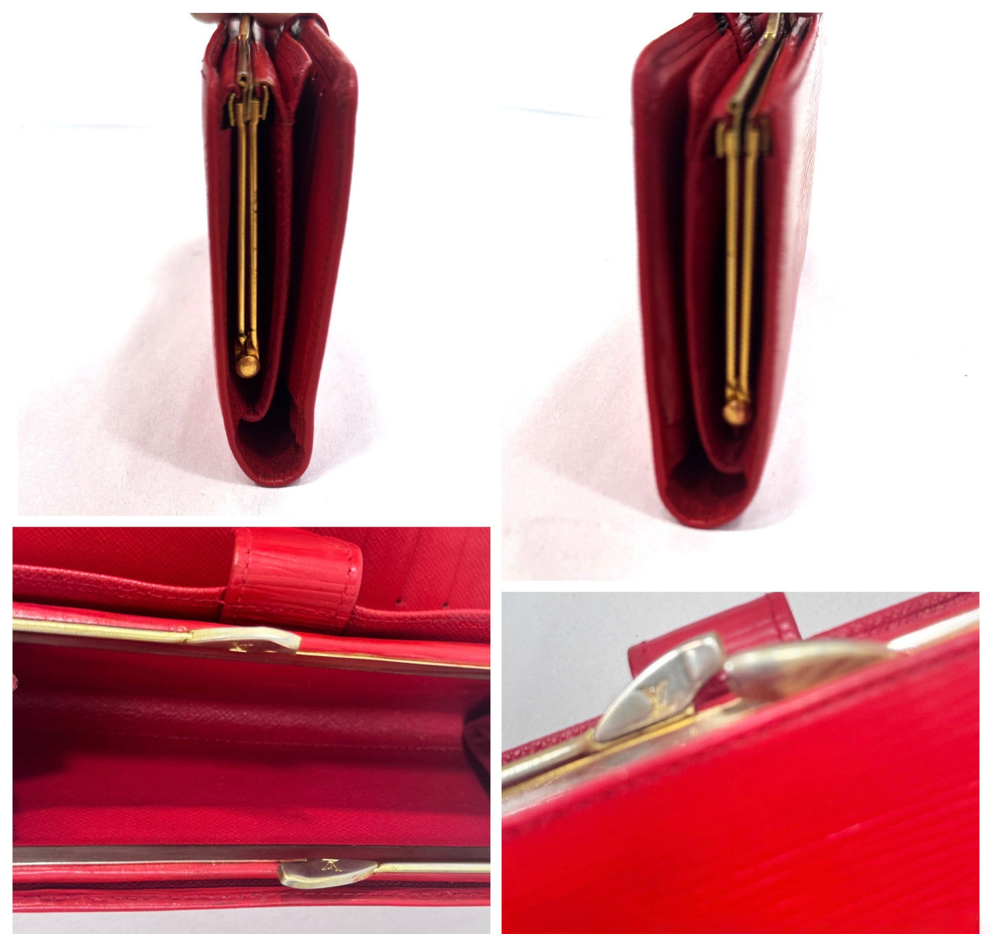 Louis Vuitton Red Epi French Purse Kiss Lock RARE Long Wallet – With COA
