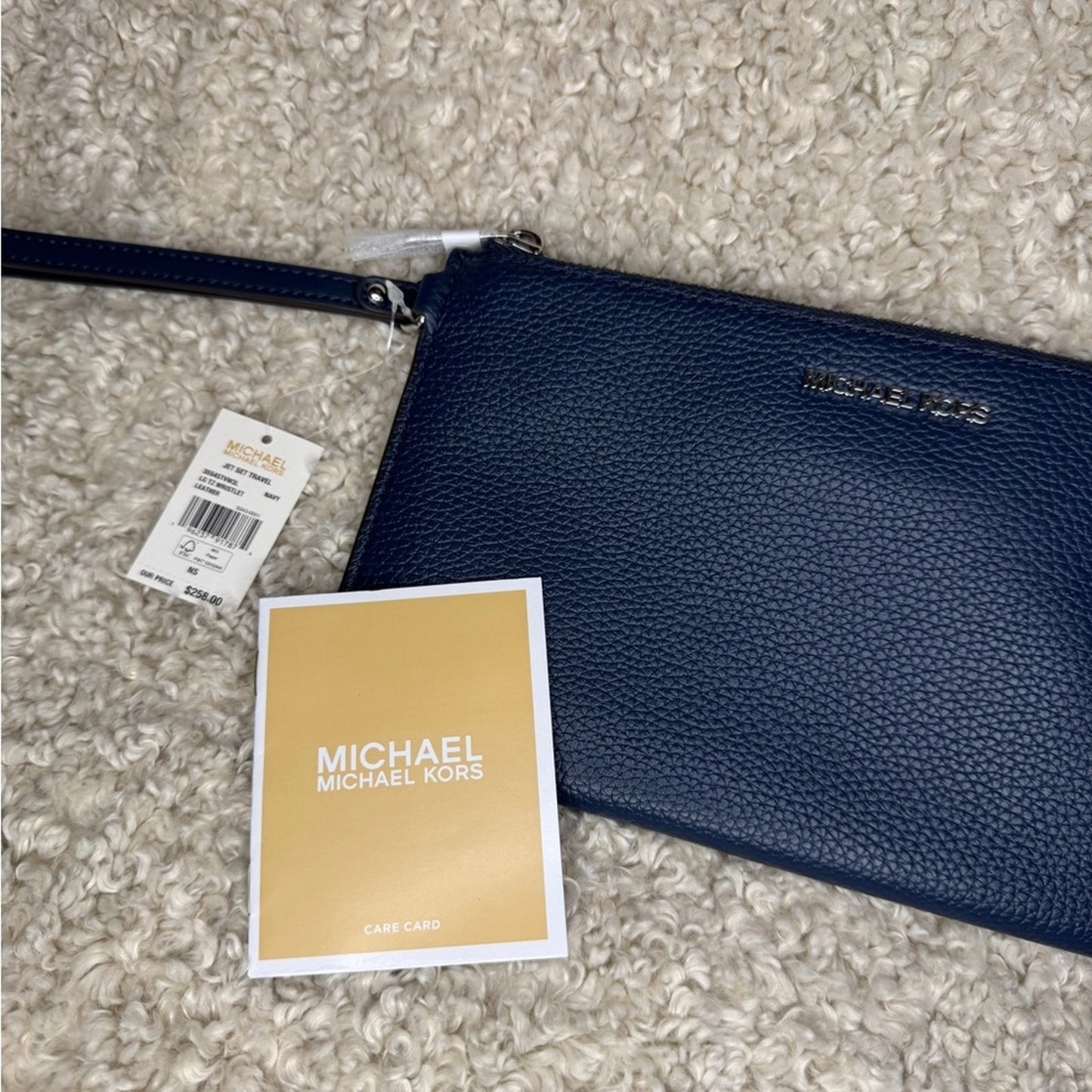 Michael Kors Jet Set Small Pebbled Leather Convertible Wristlet Navy NWT