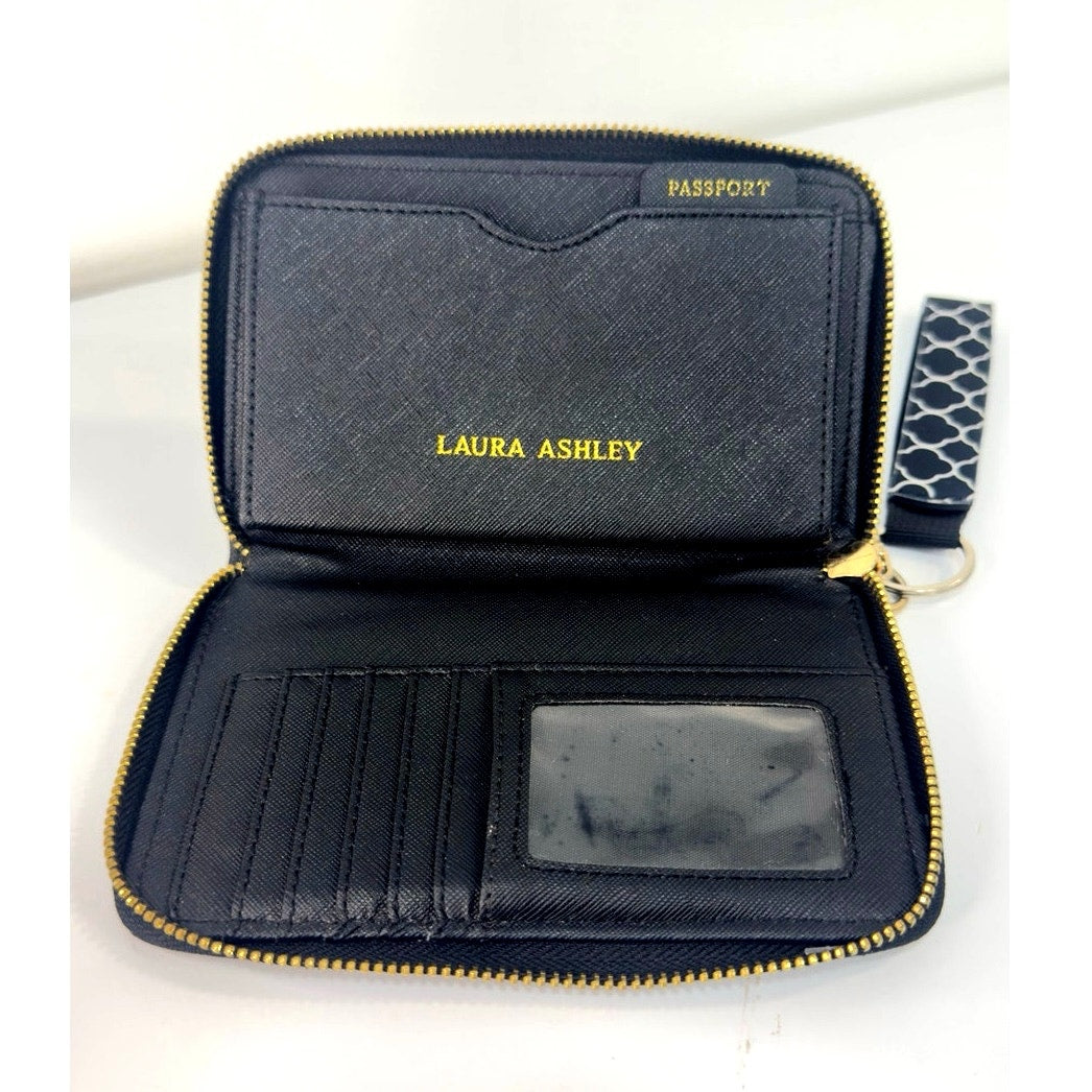 Laura Ashley Black Passport Holder Wallet Wristlet