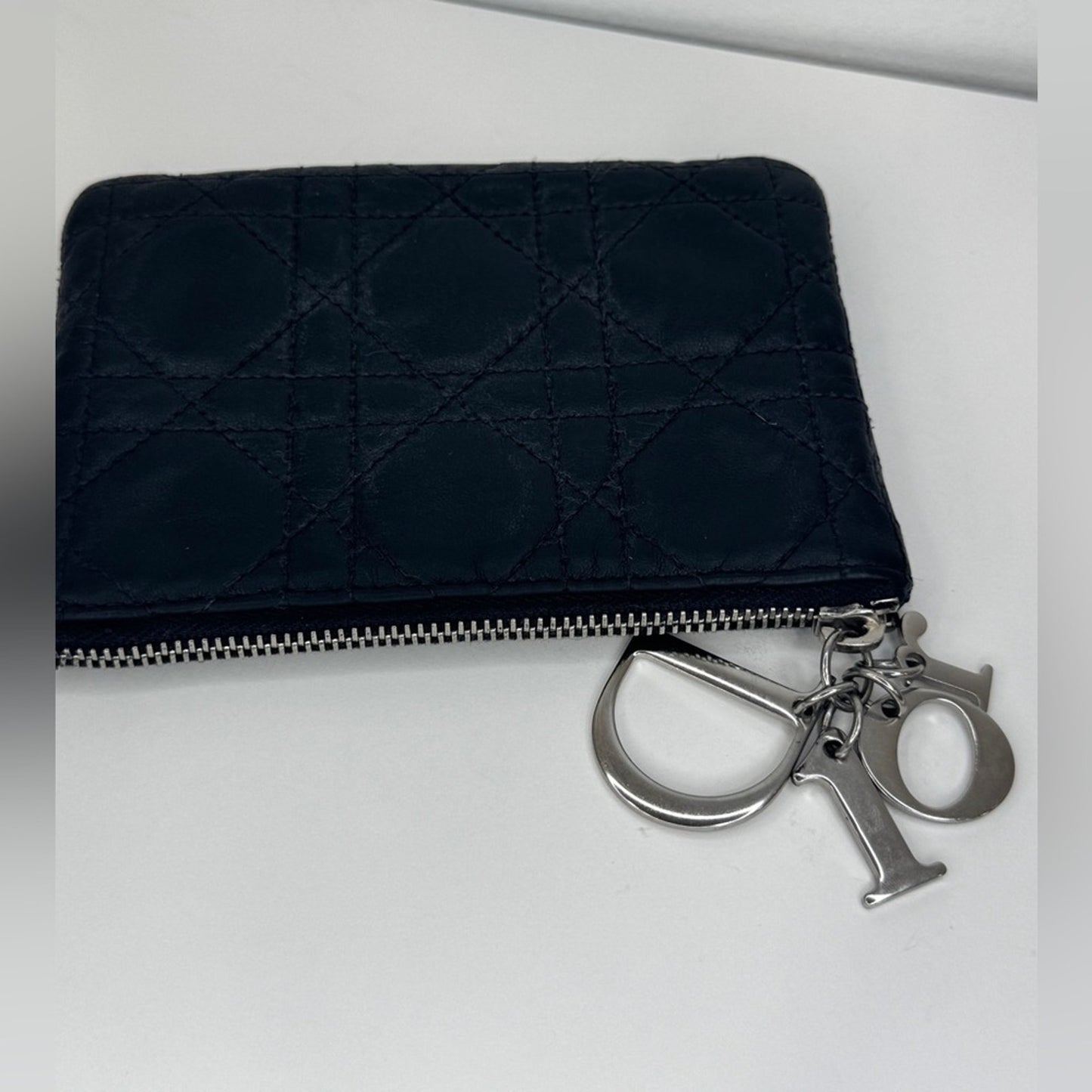 Christian Dior Cannage Leather zip coin wallet DIOR charms