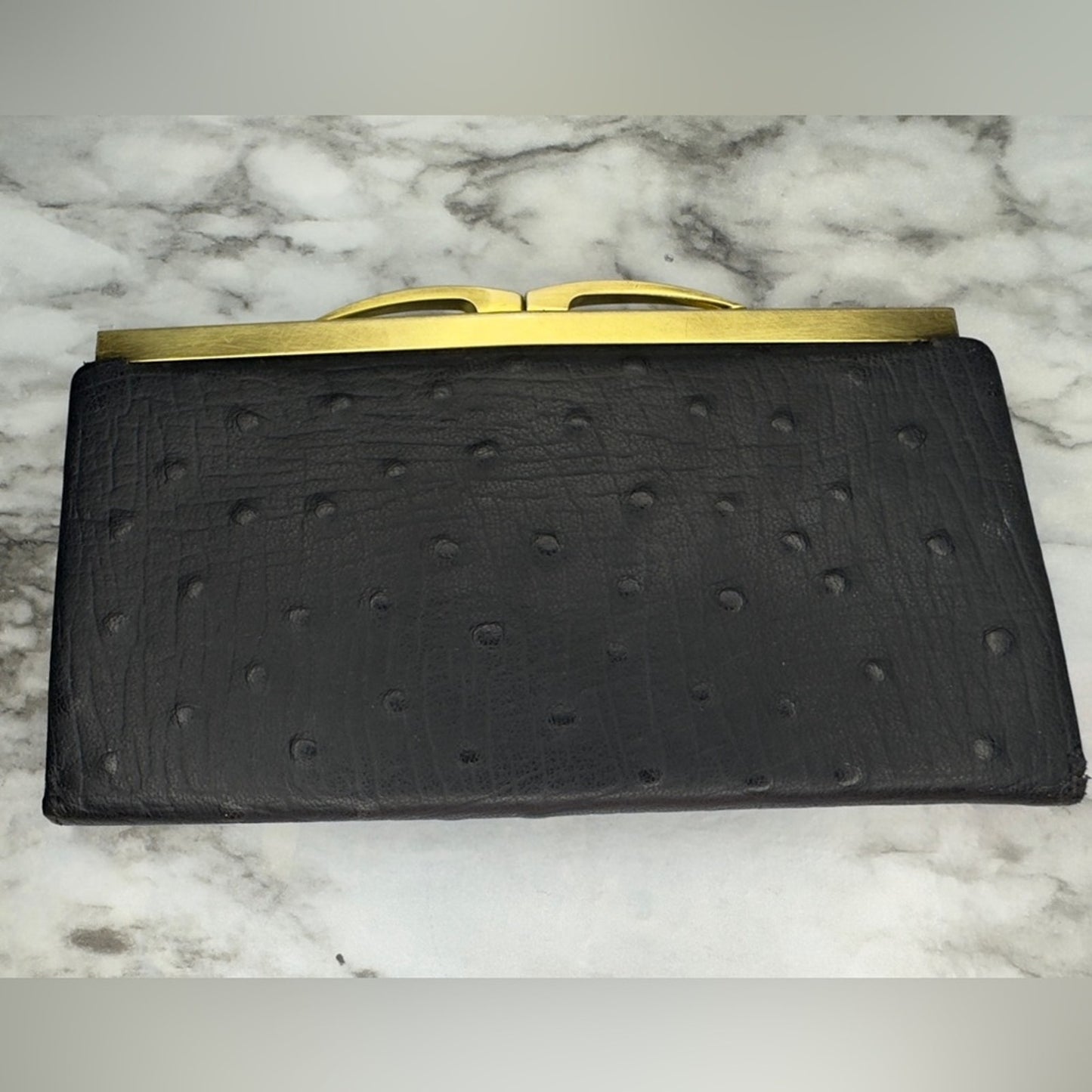 Vintage 1967 Rico Black Leather Clutch Wallet Original Brand Inserts Kiss Lock