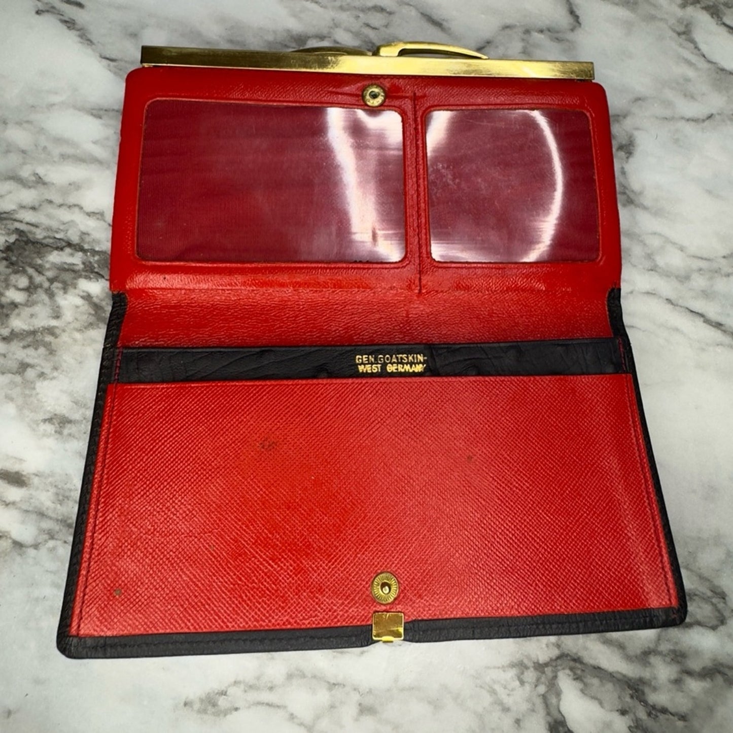 Vintage 1967 Rico Black Leather Clutch Wallet Original Brand Inserts Kiss Lock