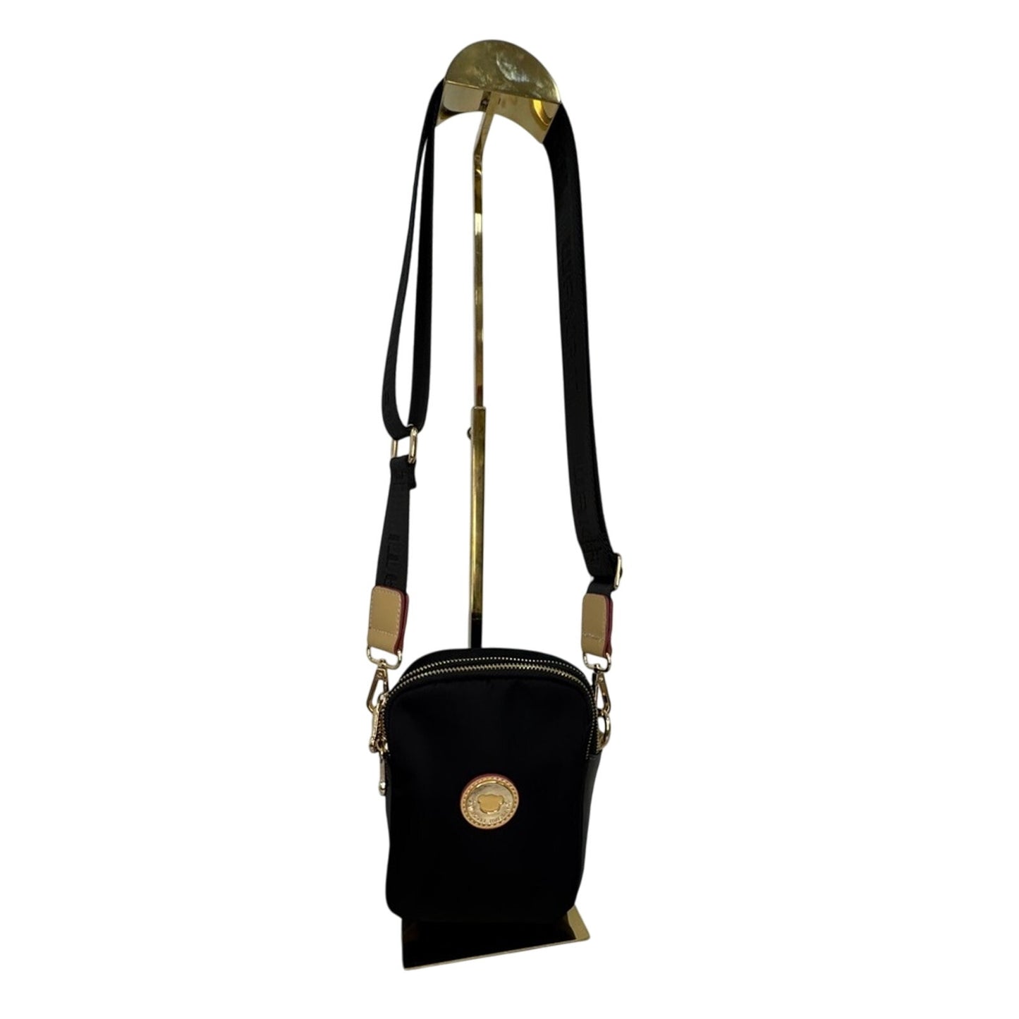 Wakati JingPin Black & Gray Nylon Crossbody Bag w/ Triple Compartments