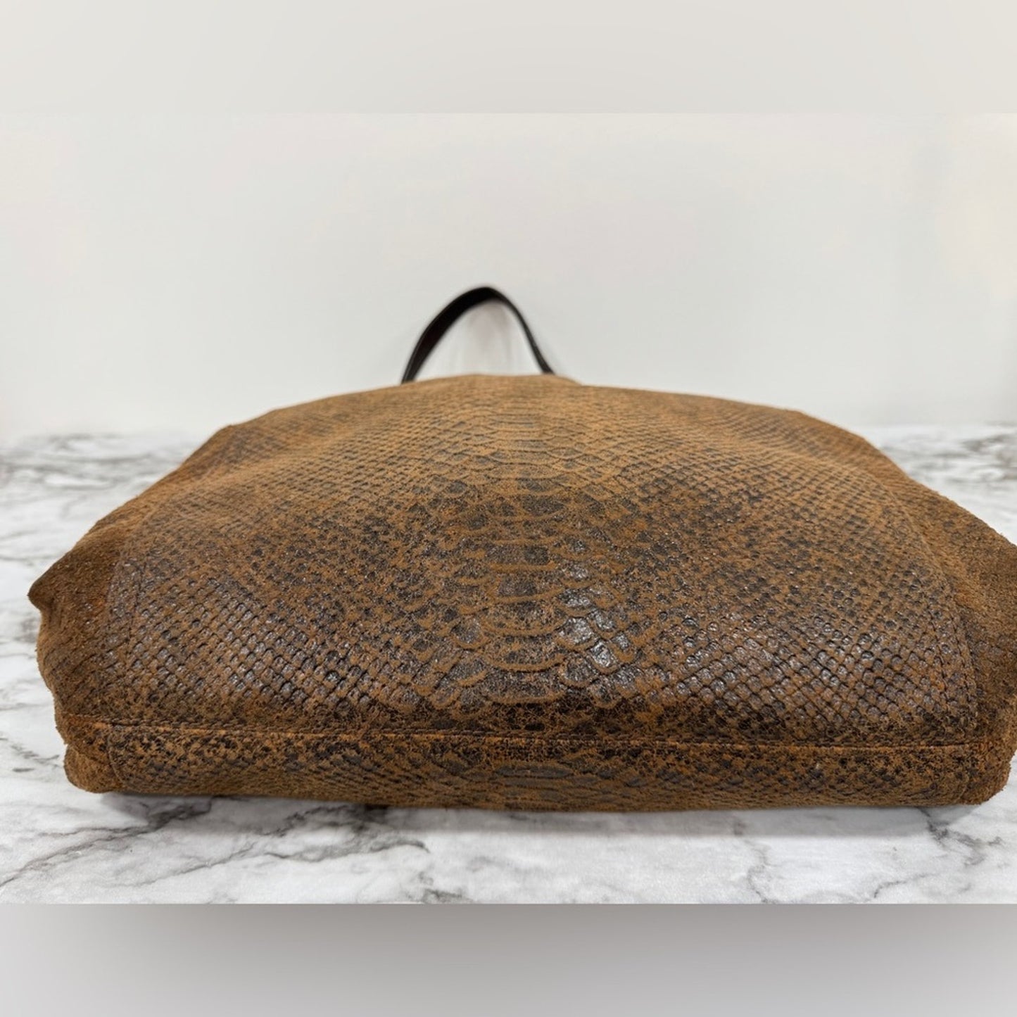 Michael Kors Tristan Large Satchel – Python Embossed Mocha Leather – MSRP $528