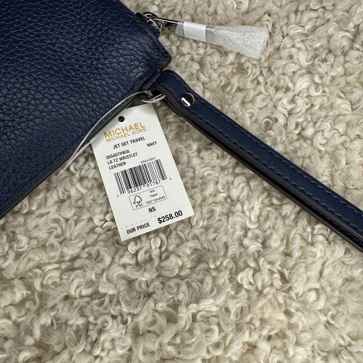 Michael Kors Jet Set Small Pebbled Leather Convertible Wristlet Navy NWT