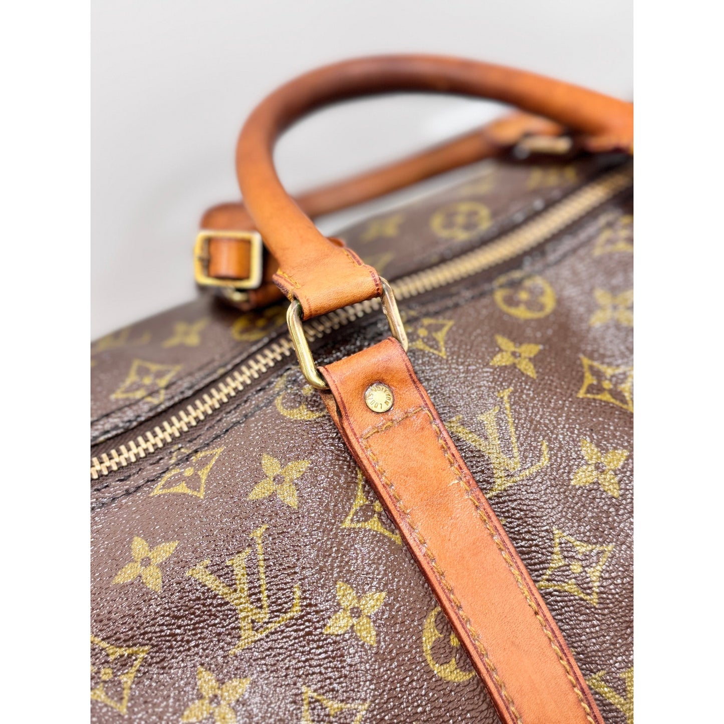 Louis Vuitton Keepall 50 Monogram Vintage Single Zip Lock & Key & Luggage Tag