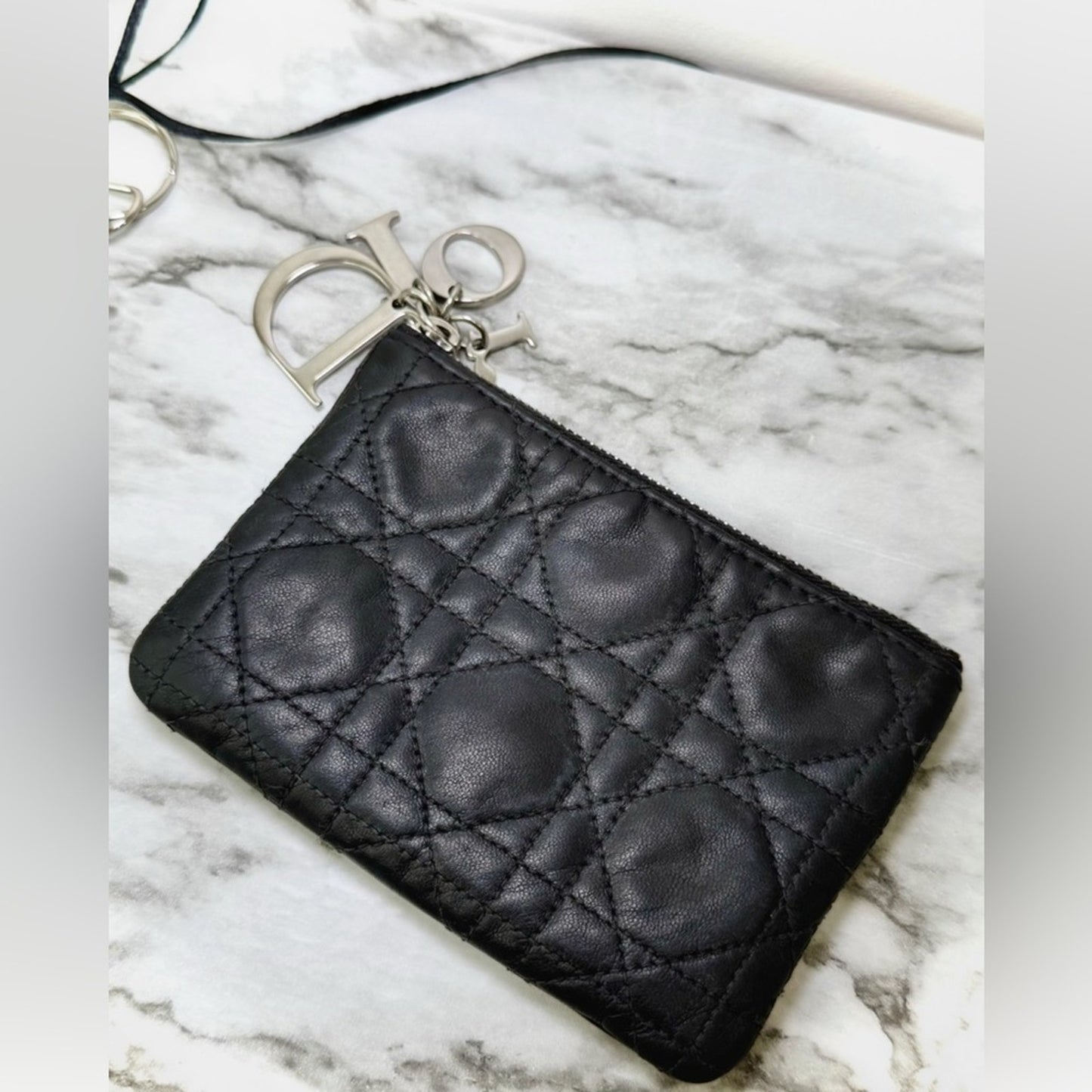Christian Dior Cannage Leather zip coin wallet DIOR charms