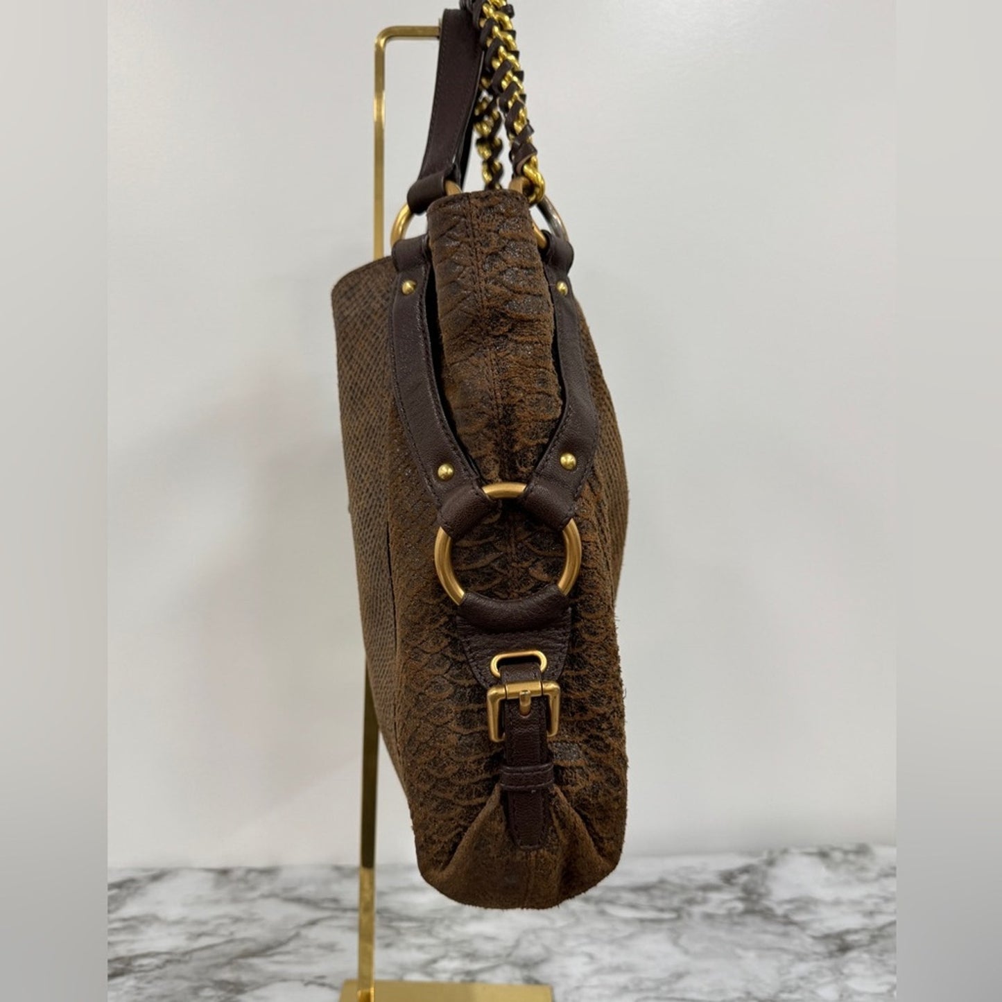 Michael Kors Tristan Large Satchel – Python Embossed Mocha Leather – MSRP $528
