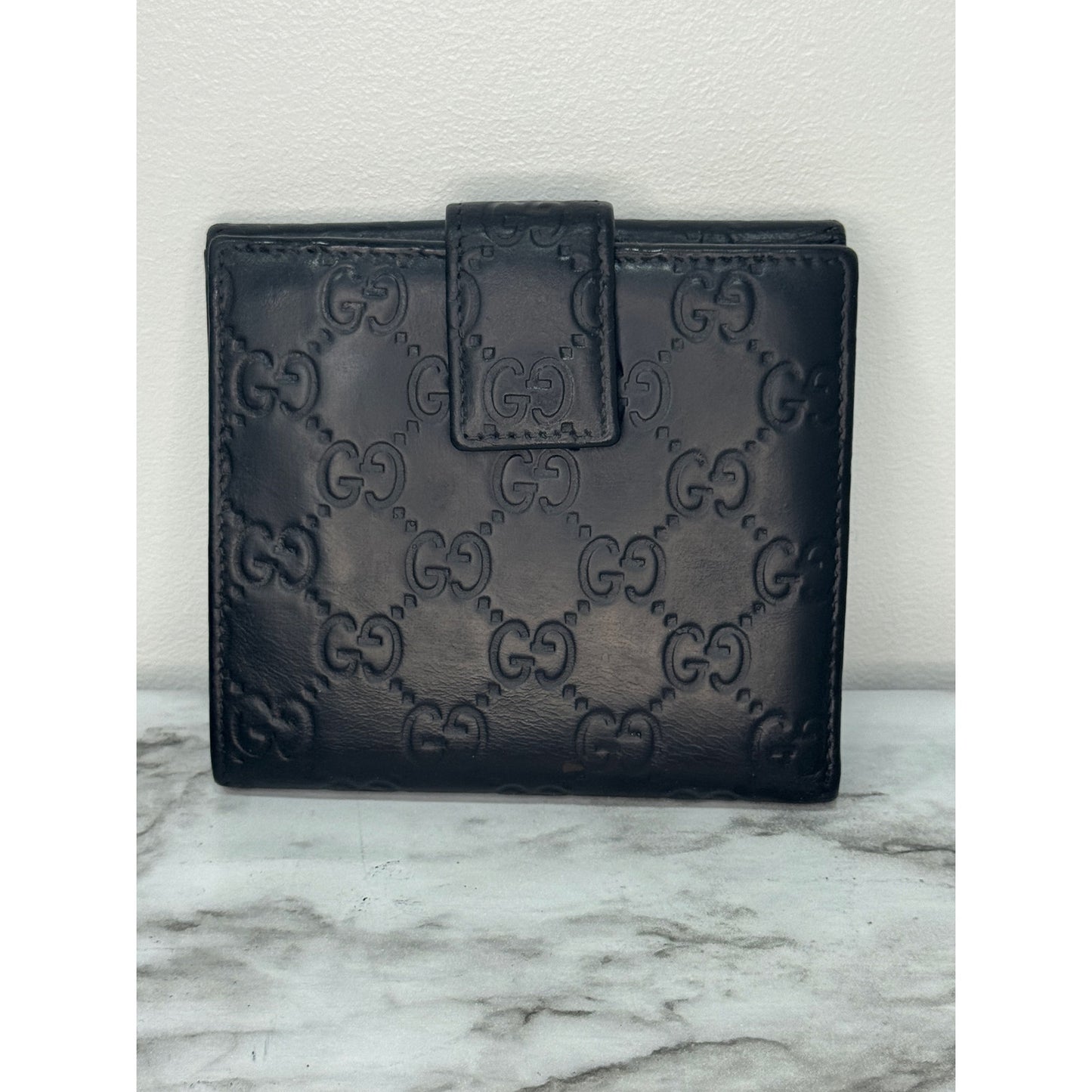 Gucci Guccissima GG Heart Black Leather Bifold Wallet