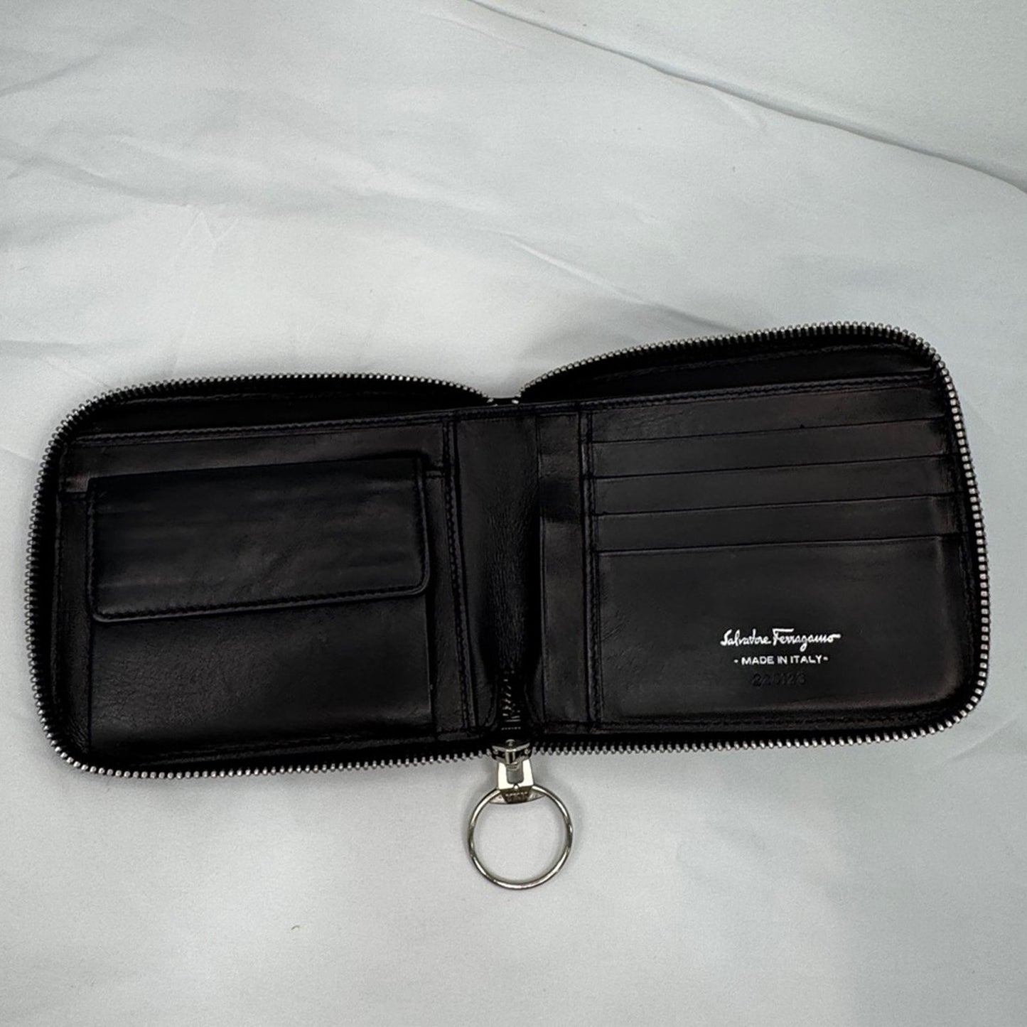 Salvatore Ferragamo Black Rare Canvas Leather Compact Zip Around Vintage