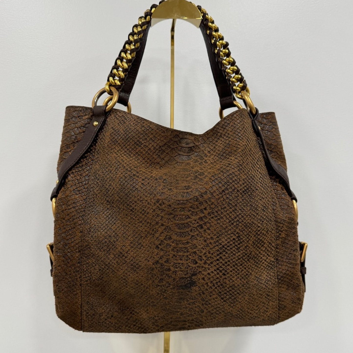 Michael Kors Tristan Large Satchel – Python Embossed Mocha Leather – MSRP $528